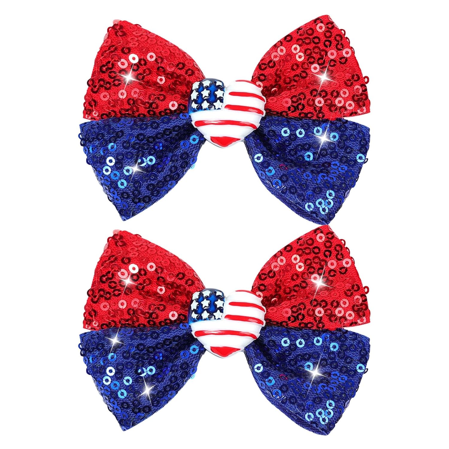 4th of July Sequins Hair Bows Clips Blue Glitter Alligator Clips Red Toddler Bows Clips Barrettes with Patriotic Hair Accessories for Independence Day Gift