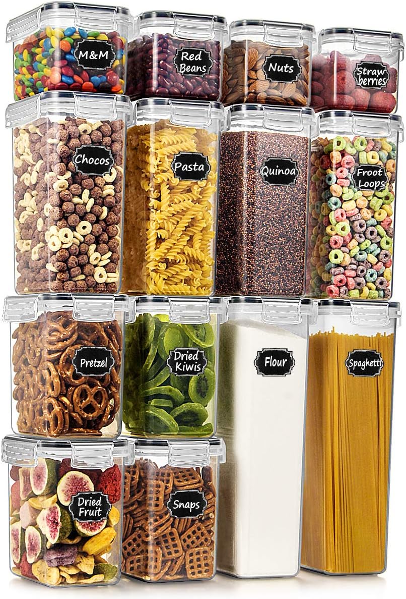 Wildone Airtight Food Storage Containers - BPA Free Cereal & Dry Food Storage Containers Set of 14 for Sugar, Flour, Snack, Baking Supplies, with 20 Chalkboard Labels & 1 Marker: Kitchen & Dining