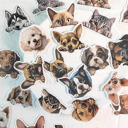 Miniatura 6 de Prstincol Lindas calcomanías de gatos y perros, 100 unidades, divertidas calcomanías de perros y gatos para niños, adolescentes y adultos,
