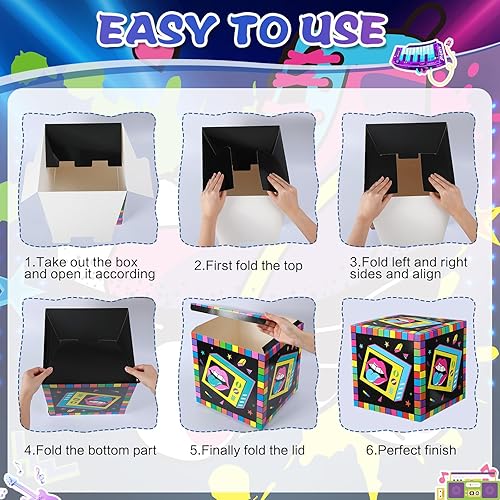 Miniatura 5 de 6 cajas grandes de decoración de fiesta de los años 80, caja de cartón temática de los años 80 de 12 pulgadas, cajas de fondo para decoraciones de