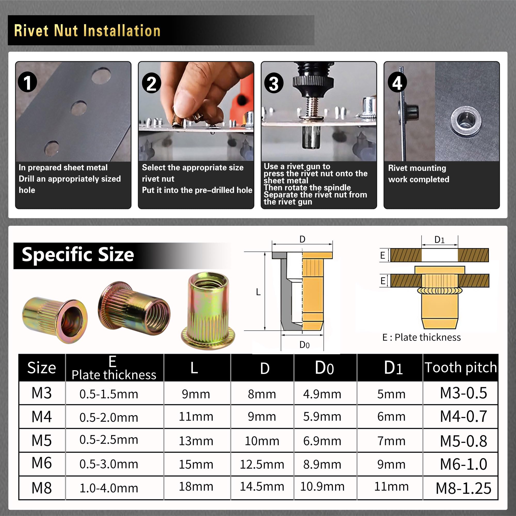 AskWay Rivet Nut Tool Kit - 430 Pcs Metric -4