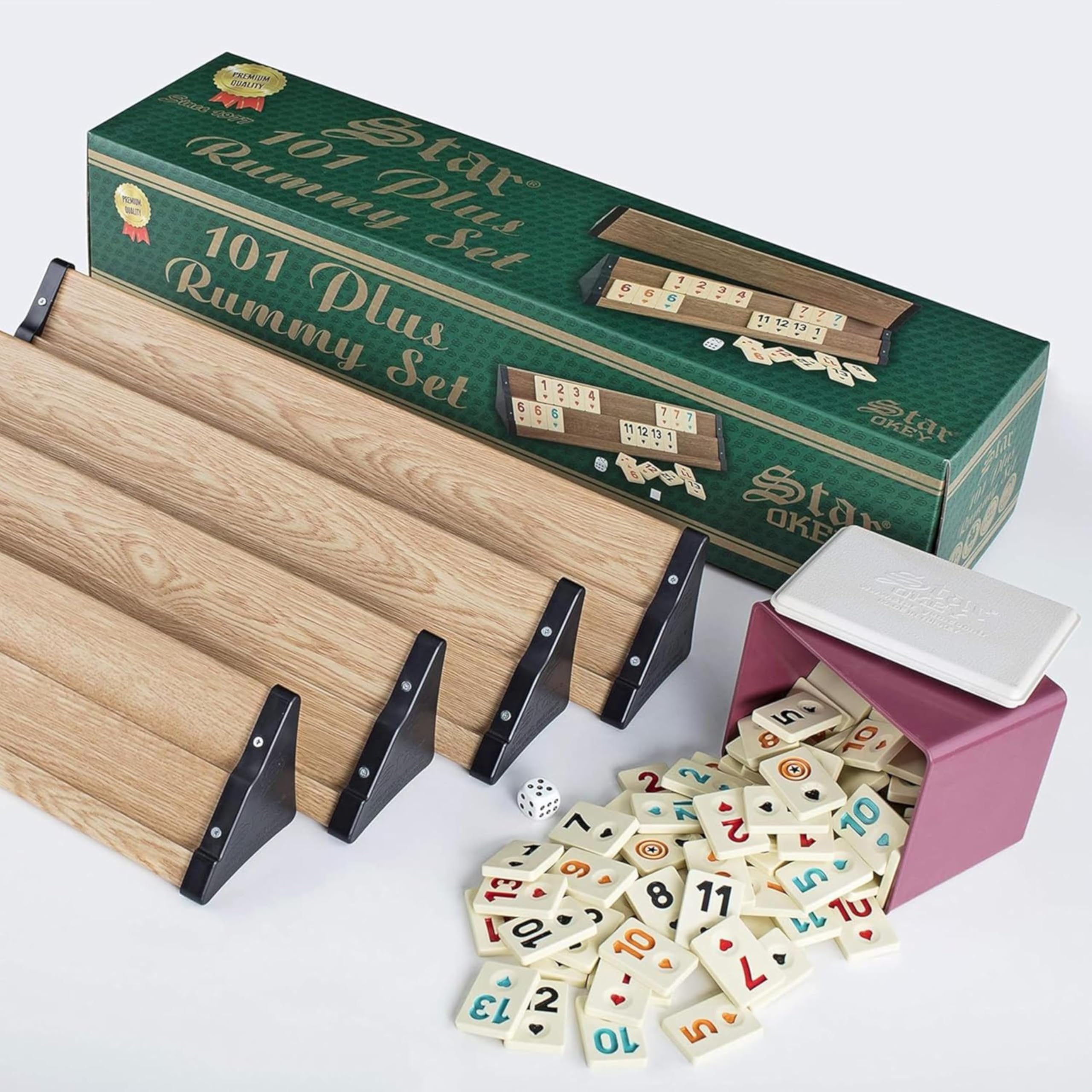 LaModaHome Premium Curved Rummy, Okey, 101 Game Set - Portable Bag, Unscratchable Tiles and Racks, Outdoor & Indoor Game with Family and Friends Team, Classic Travel and Party Tabletop Fun