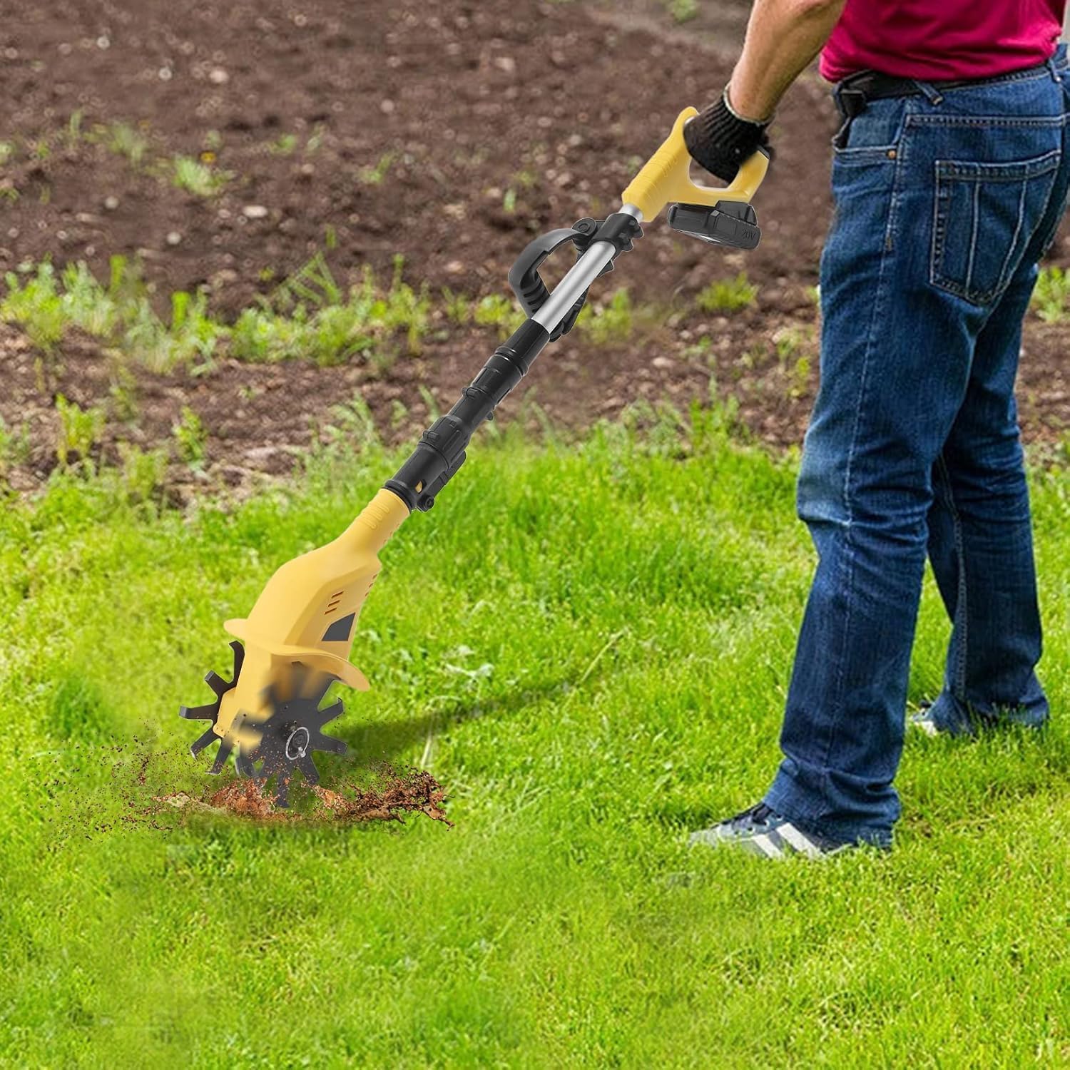 Cordless Electric Garden Tiller Cultivator, Lightweight Rototiller for Gardening,7.8-Inch Tilling Width,5-Inch Depth for Soil Preparation, Weeding, and Gardening 2 Batteries