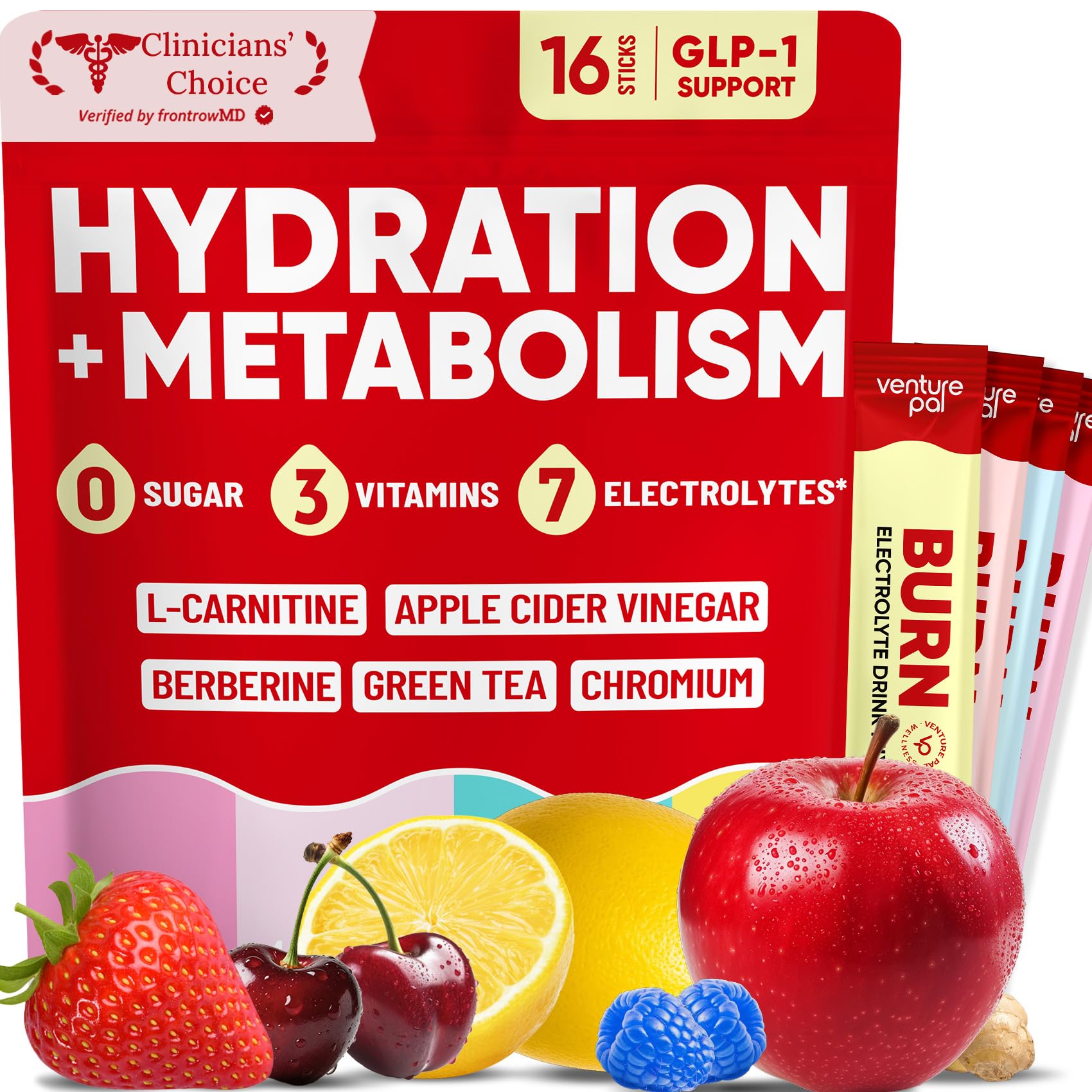 Venture Pal Sugar Free Hydration Packets + Burn Support Electrolytes Powder