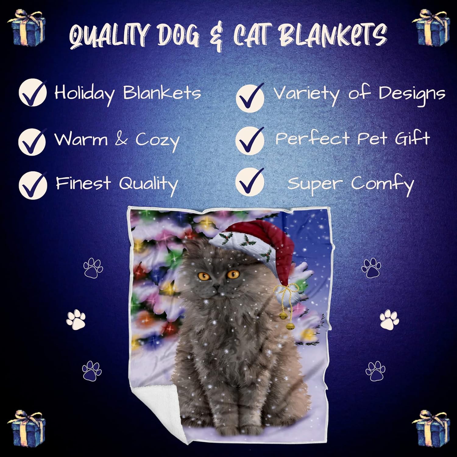 Doggie of the Day Selkirk Rex Cat Blanket - Christmas Winterland Wonderland - Super Soft & Warm Pet Theme for Sofa or Bed, Warm Fleece, Sherpa or Woven Material, BLNKT89351 (50x60 Woven)
