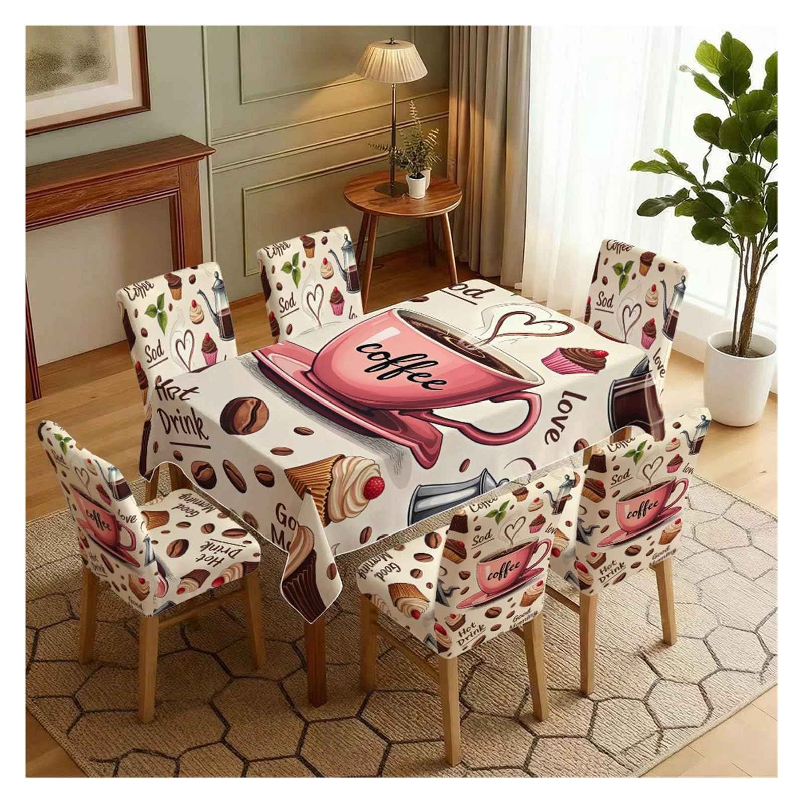 Set housses chaise extensibles et nappe 7 pièces cuisine salon