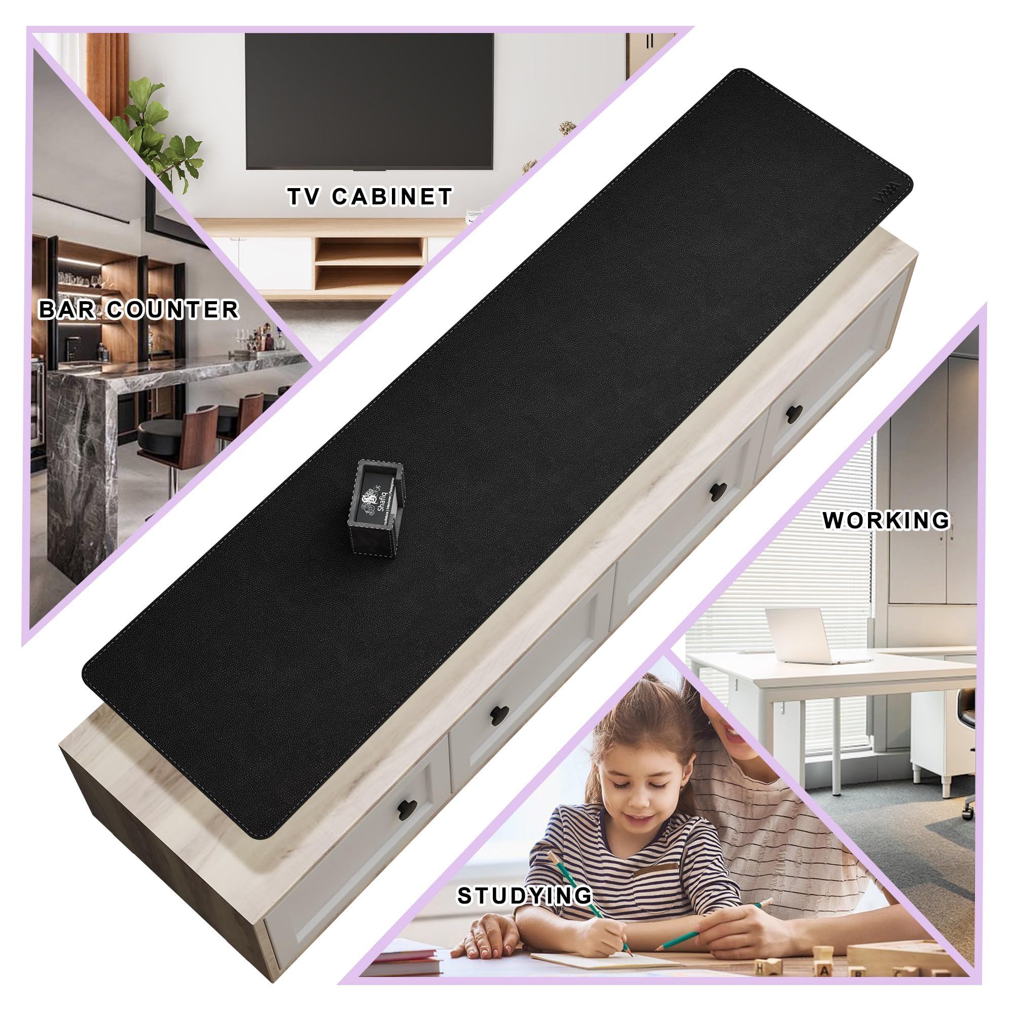 Vyaaa Duża mata na biurko o wymiarach 63" x 35,7 cm (63" x 35,7 cm), skóra poliuretanowa i korek (czarna) – rozszerzona podkładka pod mysz, dwustronna podkładka na biurko, do biura, gier, domu