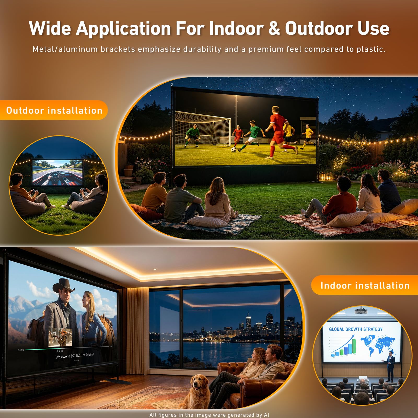 150 Zoll Projektor-Leinwand mit Ständer, 16:9 4K HD tragbare Outdoor-Filmleinwand, faltenfrei, faltbar, Innenprojektionsleinwand mit Tragetasche & Bodennägeln für Hinterhofkino Heimkino