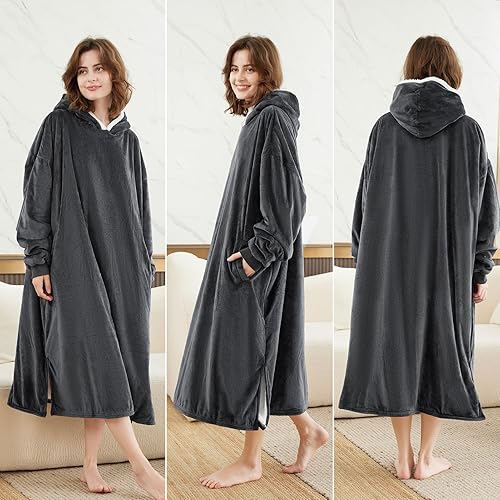 Vista 75 de LetsFunny Manta con capucha, manta de forro polar Sherpa de gran tamaño, súper suave, cálida y acogedora con bolsillo gigante, para mujeres, Aguacate