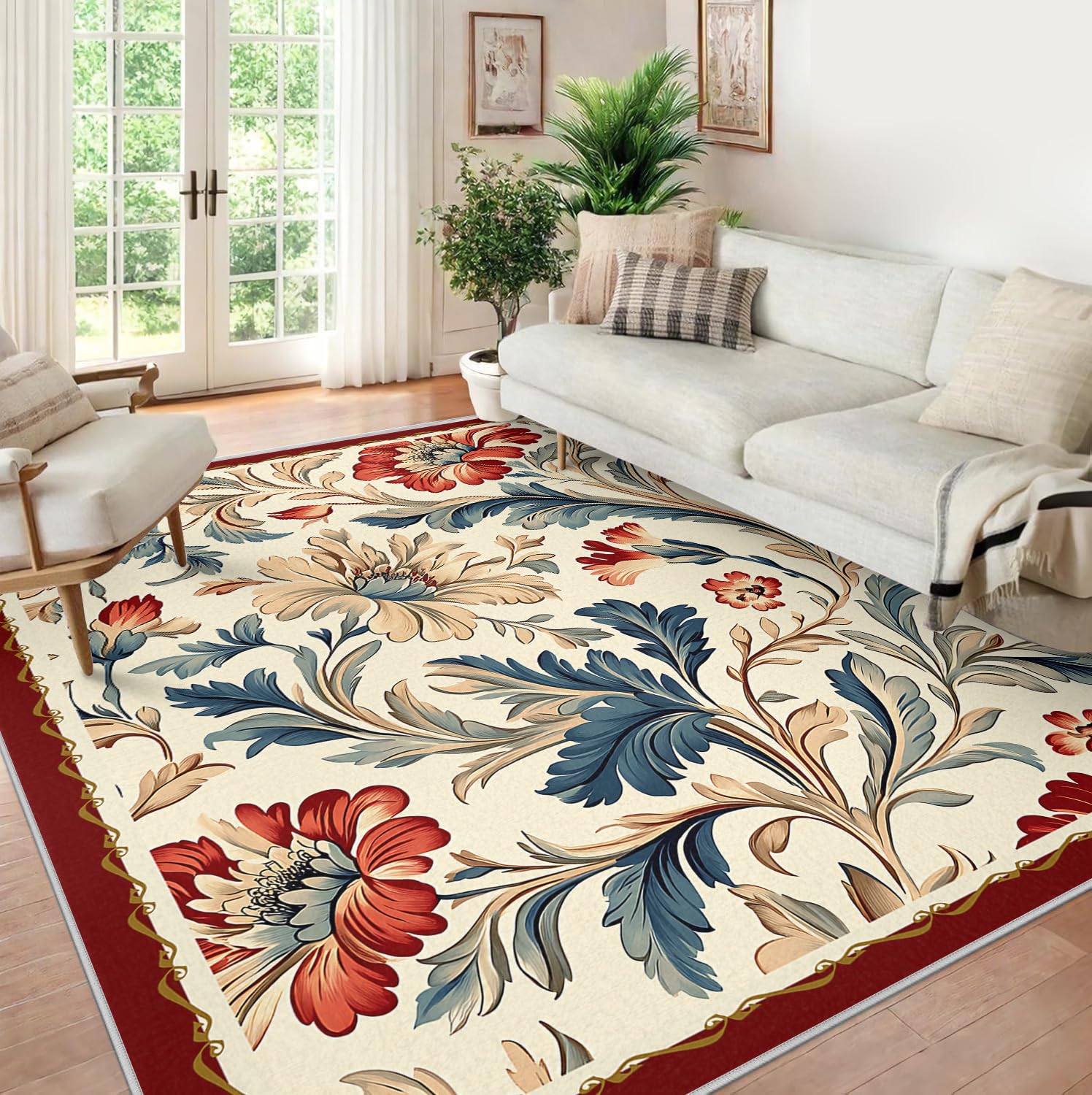Tapis de salon floral rouge et bleu William pour créer un coin de jeu doux