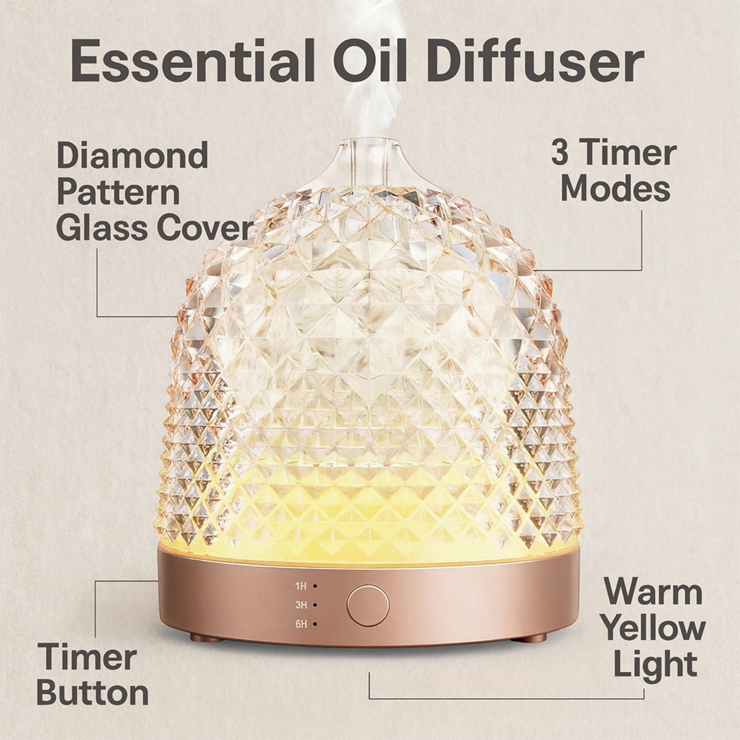 ALMA Diffusor & Luftbefeuchter für ätherische Öle mit 200 ml Glastank – Elegante Aromatherapie mit Glas, Stimmungs-LED-Beleuchtung, 10 Stunden beruhigender Nebel (White)