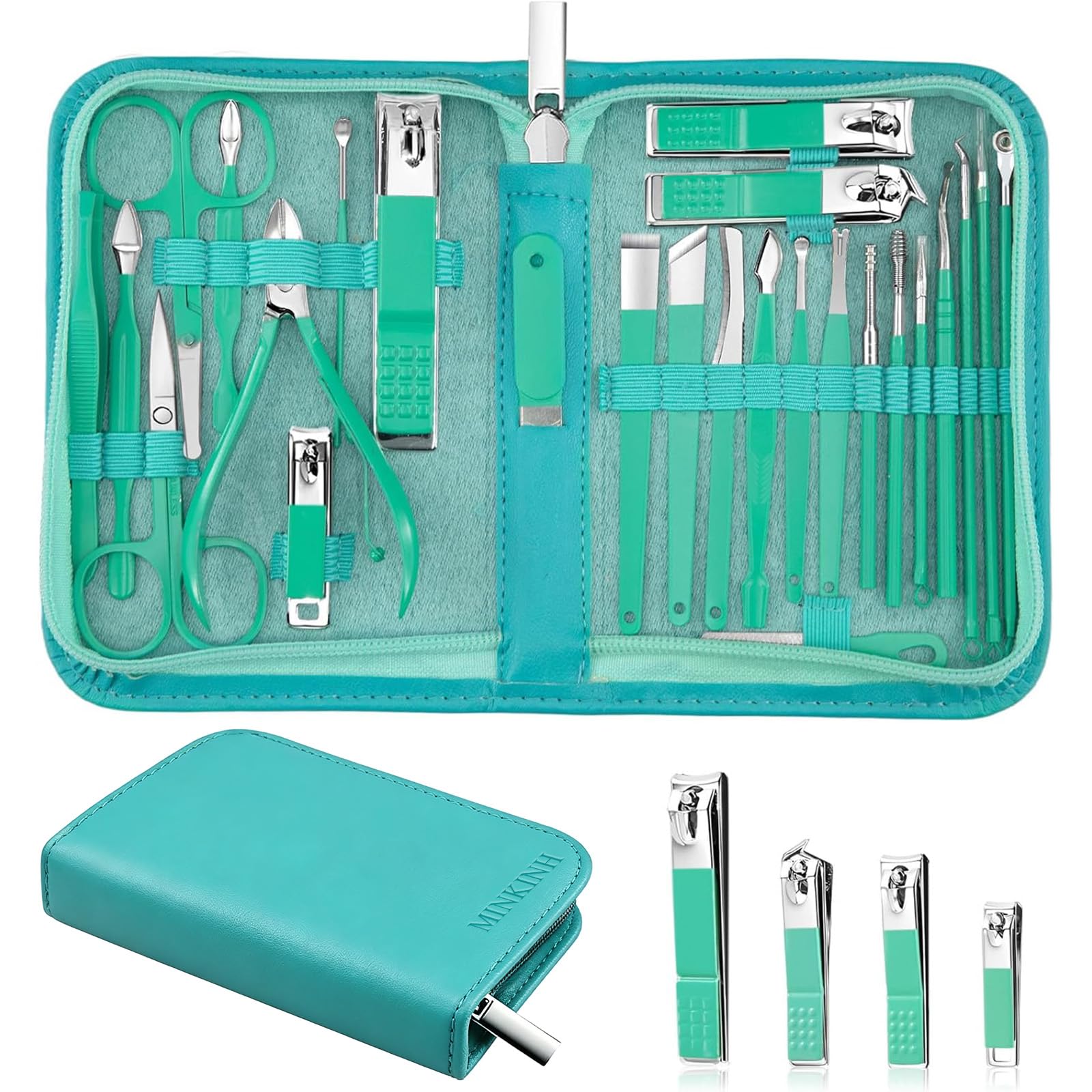 MINKINH 26-Piece Travel Manicure Set, Portable Nail Kit for Men and Women | Carbon Steel Nail Clippers, 410 Stainless Steel Tools, PU Storage Case for Luggage, Backpack, Gym Bag and On-the-Go Care