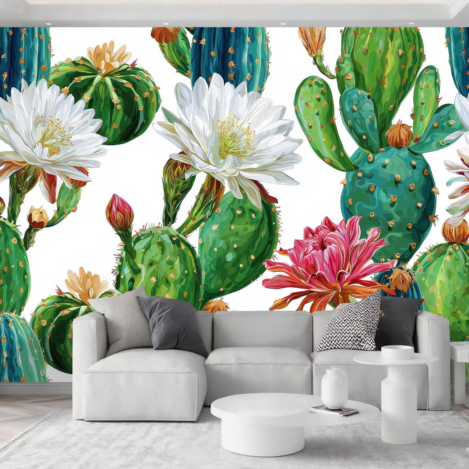 Fototapeta z włókniny, 400 x 280 cm – fototapeta roślinna, kaktus, kwiaty, tapeta dla dzieci, dla dziewcząt, chłopców, tapeta na flizelinie do salonu, sypialni, pokoju dziecięcego