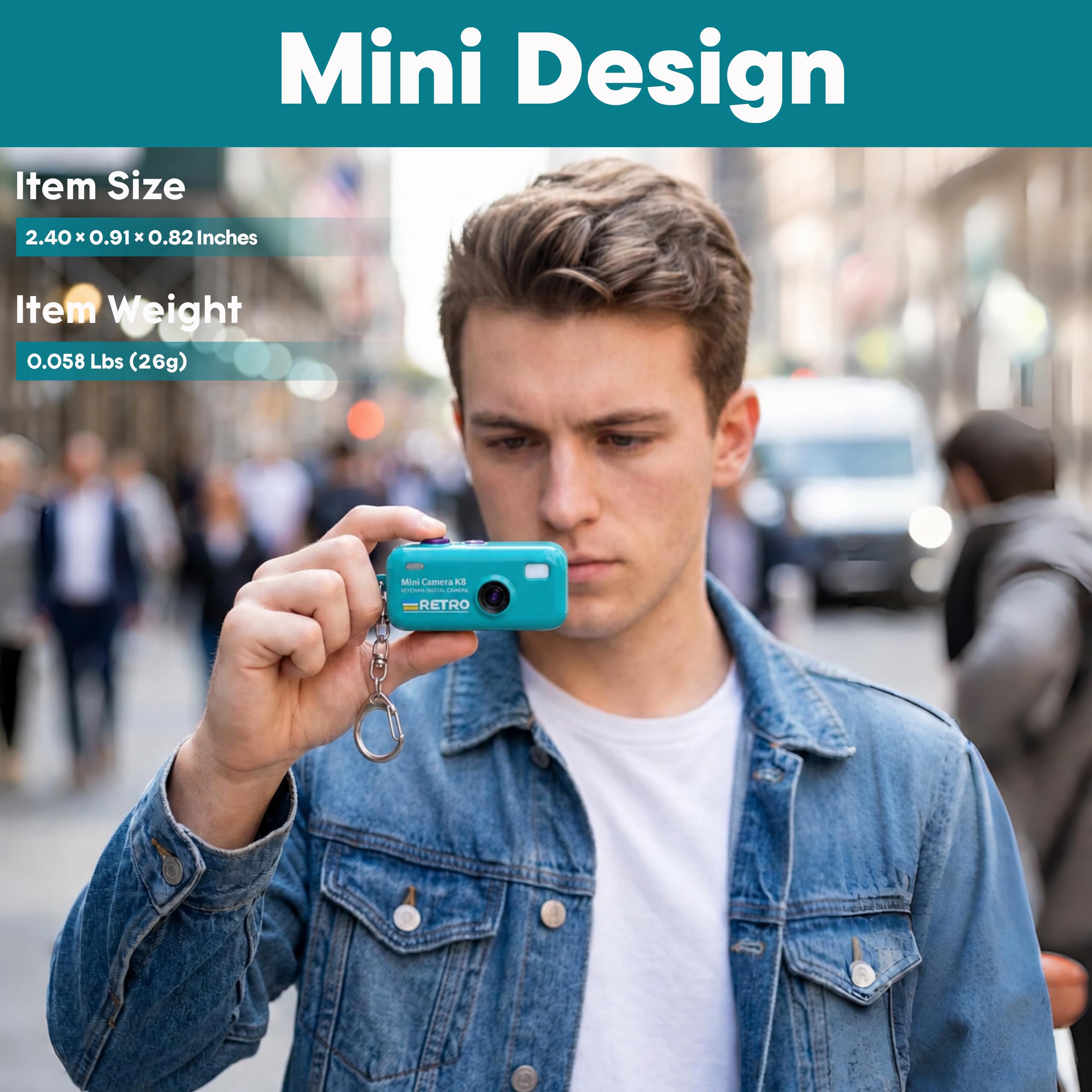 Keychain Digital Camera, 1080P Mini Kamera with 8GB Karte, Foto und Videoaufzeichnung, 12 Filters and 16X Zoom, 2 MP Digitalkamera für Anfänger, Jugendliche und Erwachsene (Minzgrün)