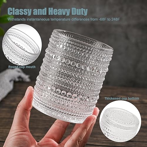 Miniatura 4 de Juego de 4 vasos de agua románticos de Hobnail de 15.2 onzas, cristalería vintage con diseño transparente en relieve, vasos de cóctel, vasos con