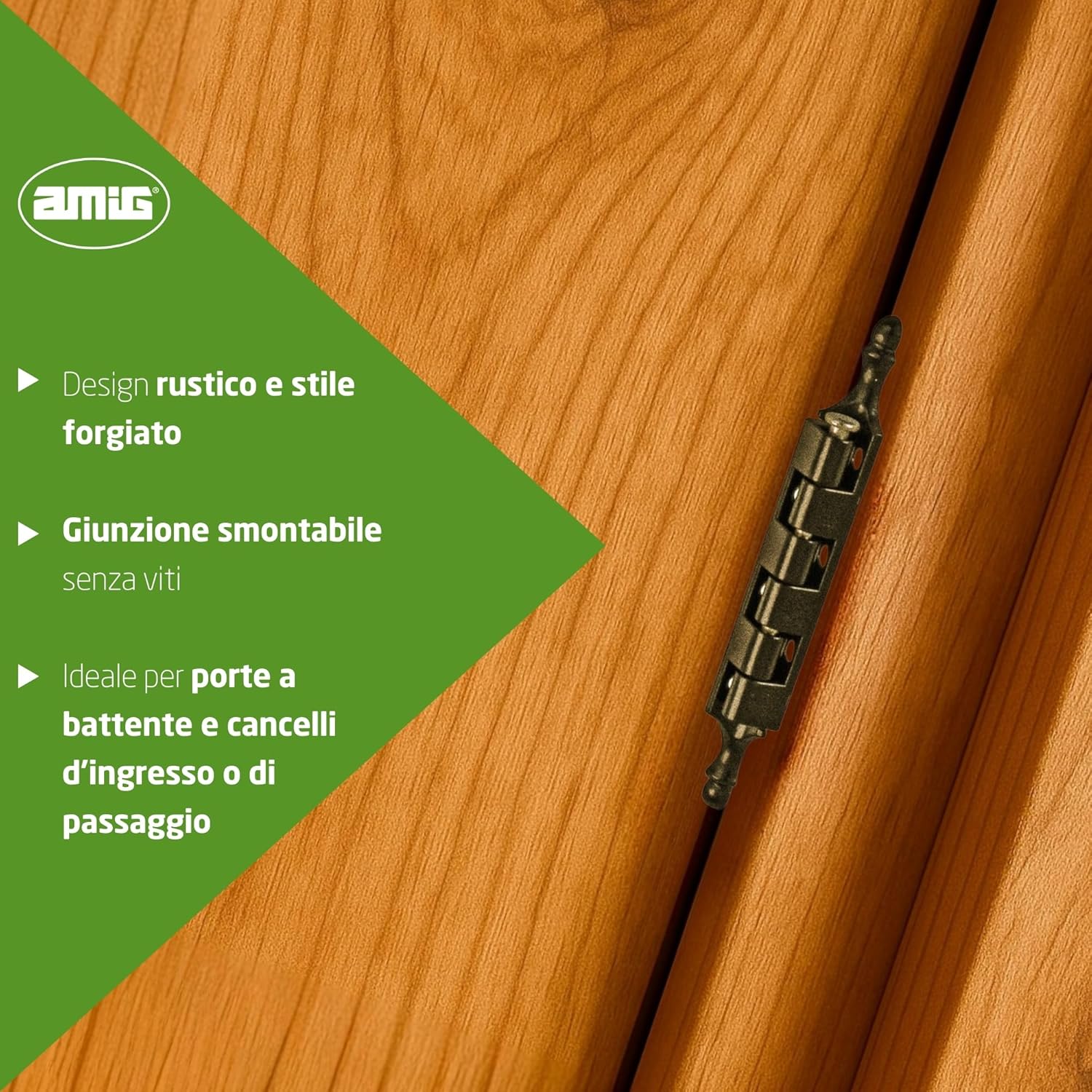 Amig - Removable Hinge | Decorative with Finial | Made of Zamak | Leather Colour | with Classic Rustic Antique Style | for Hinged Doors of Cabinets and Other Furniture | Dimensions: 95 x 9 mm