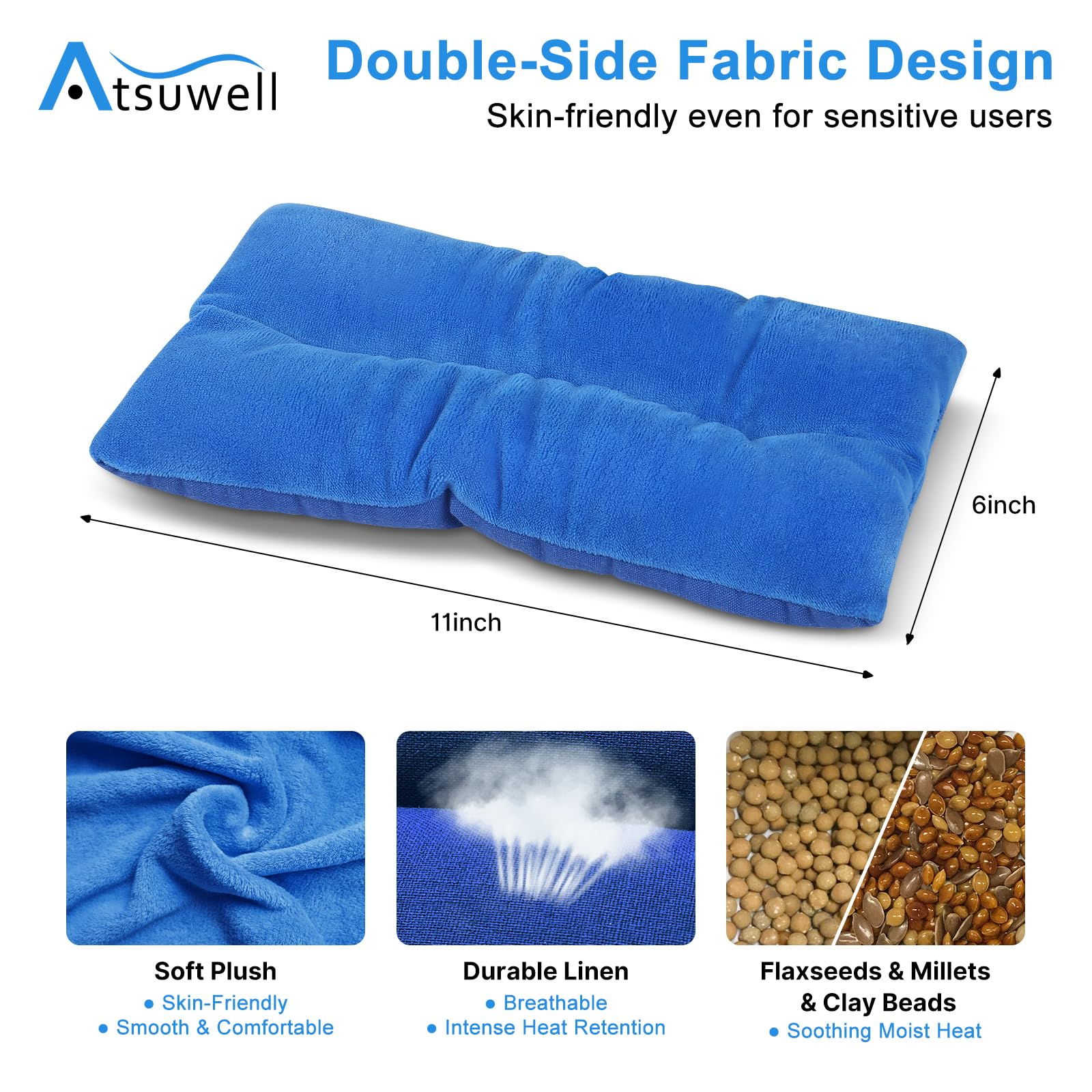 Atsuwell Juego de 2 almohadillas térmicas para microondas, 6 x 11 pulgadas, almohadillas térmicas para microondas para aliviar el dolor, almohadilla térmica multiusos para microondas para calambres,