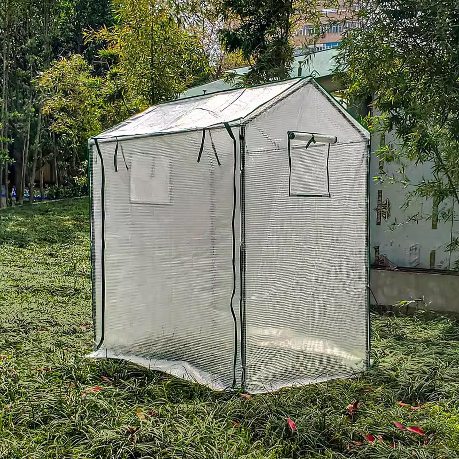 Mała Szklarnia Roślin na Zewnątrz Brama Rolowana z Oknem Namiot Zimowy do Roślin Stelaż z Rur Żeliwnych Złącza Plastikowe Nadaje Się na Tarasy, Podwórka i Werandy(A)