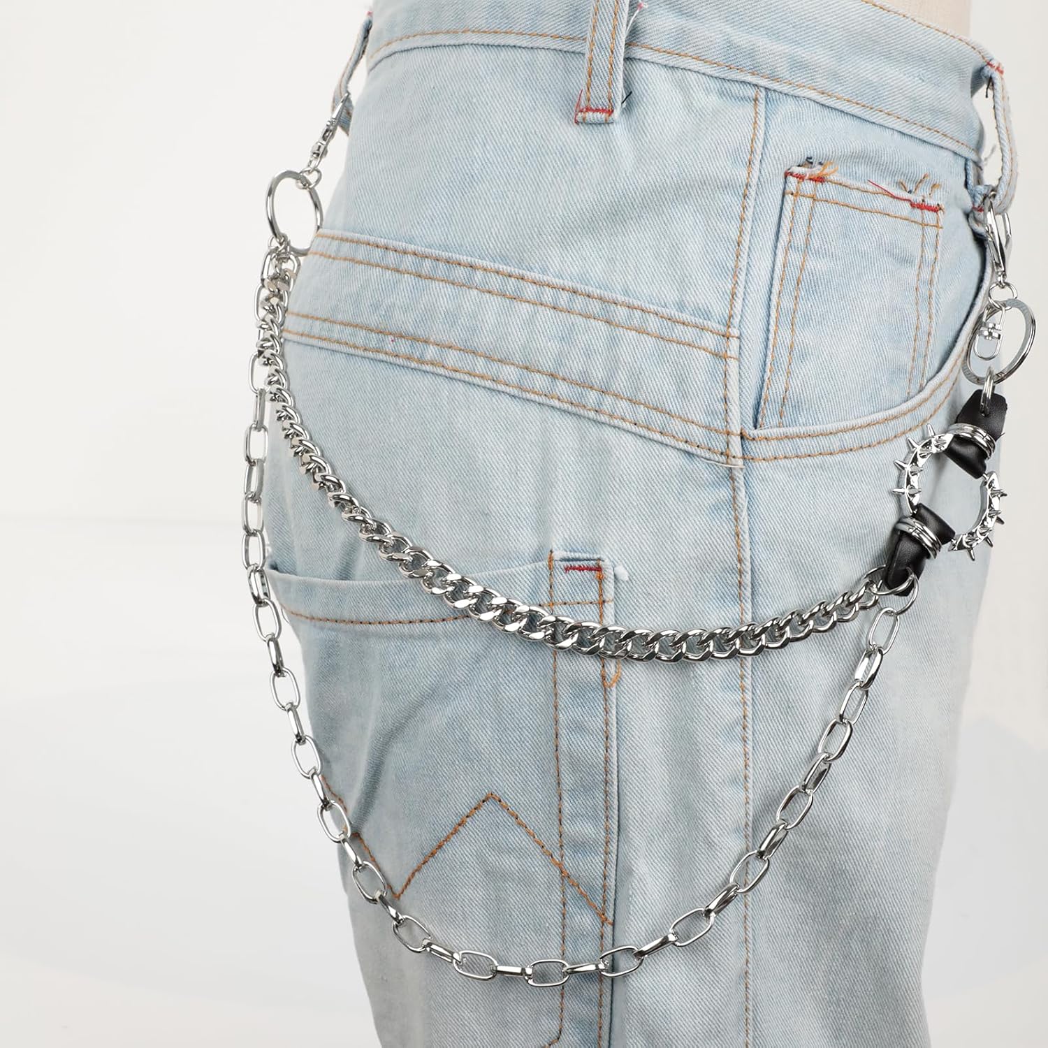 Gold or Silver Punk Double Layer Wallet Chain - Heavy Metal Key Chain for Pants, Jeans & Hip Hop Style, Unisex Accessory for Women Men - Image 5