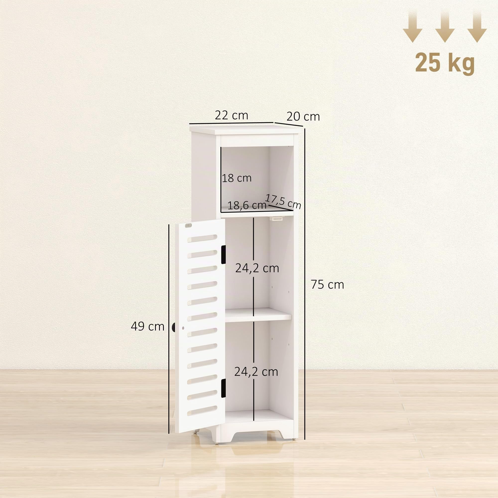 HOMCOM Armadietto bagno sottile porta persiana, ripiano aperto, bianco