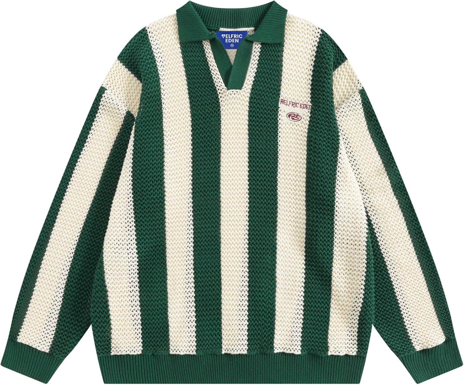 Aelfric Eden Mens Striped Crochet Fall Sweaters Vinatge V Neck Pullover Sweater Long Sleeve Knit Textured Sweater