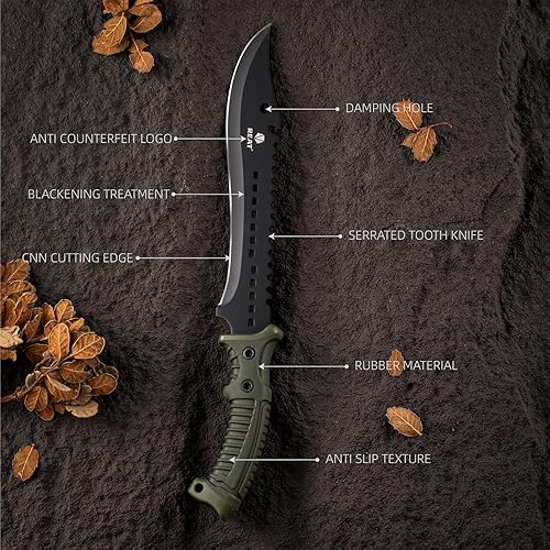 Miniatura 5 de REAT Cuchillo machete de jardinería de 15 pulgadas con funda, acero inoxidable 440, machete de herramienta de limpieza de cepillo para cortar
