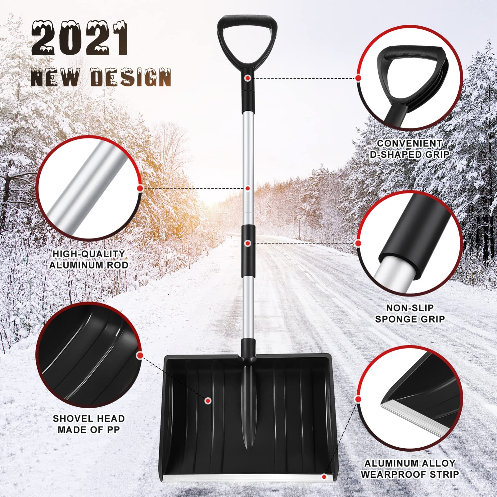 Yardwe Empujador de Nieve para Nieve con Mango de Agarre D de Aluminio, Ligero, Utilidad portátil para Maletero de Coche, Camping, jardín, Playa