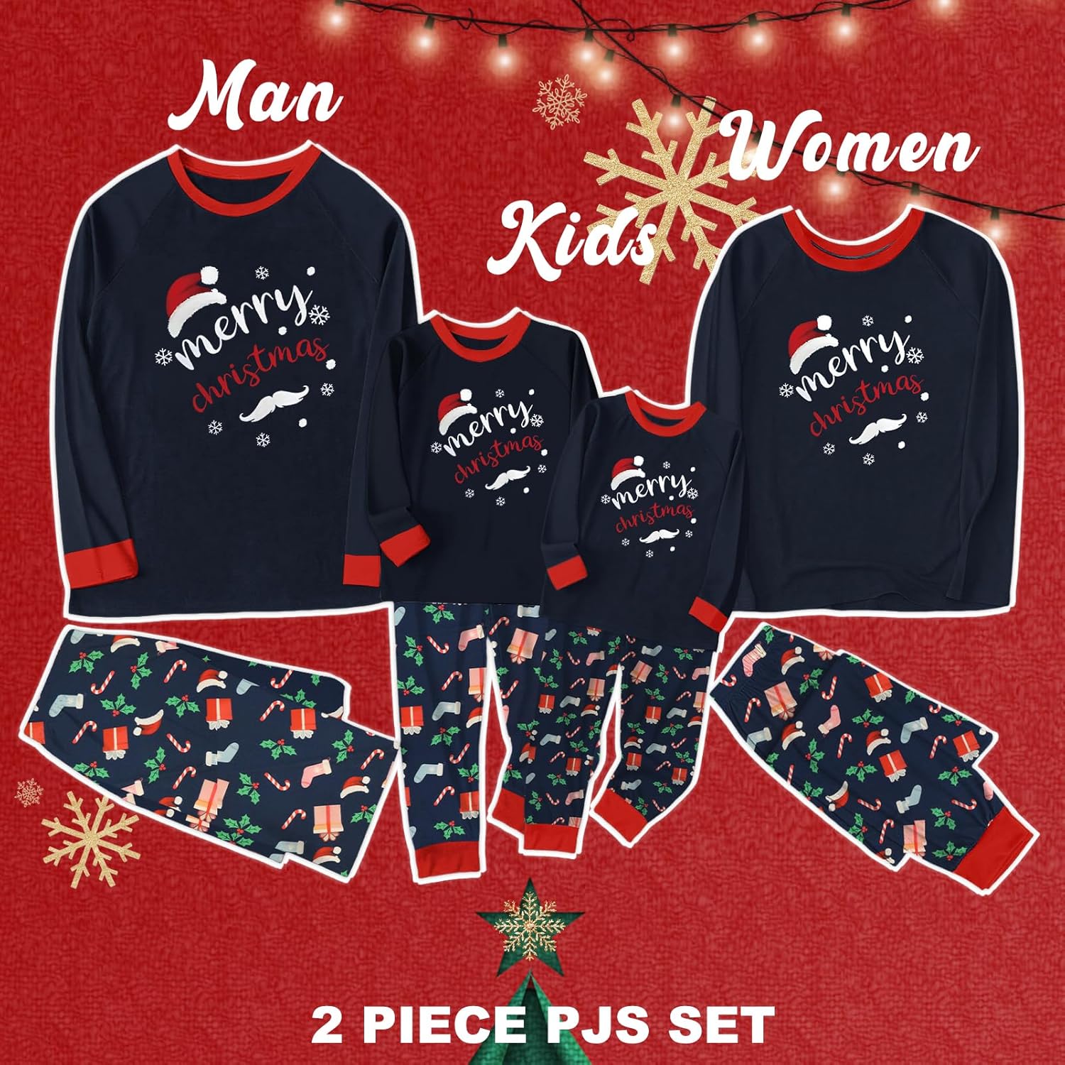 Christmas Family Pajamas Christmas Matching Sets Christmas Hat Print Top and Paild Bottom Pjs - Image 6