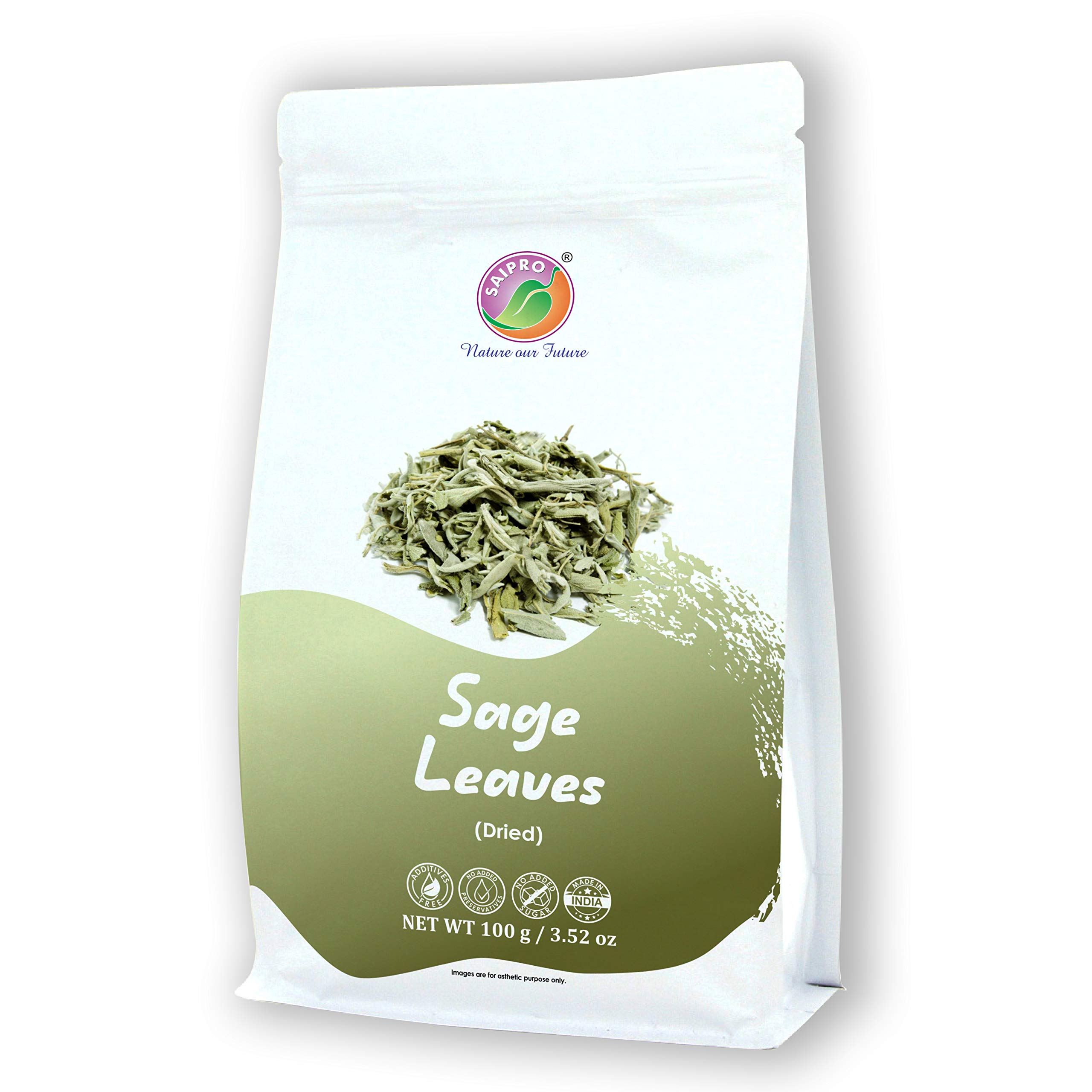 Saipro Dried White Sage Leaves 100 gm, Pure Natural herb Perfect for gravies, fry roasted vegetables, potato dishes, smudging | Skin Glow Herbal Iced Tea| make potpourri, 100% Natural , No preservatives, No sugar