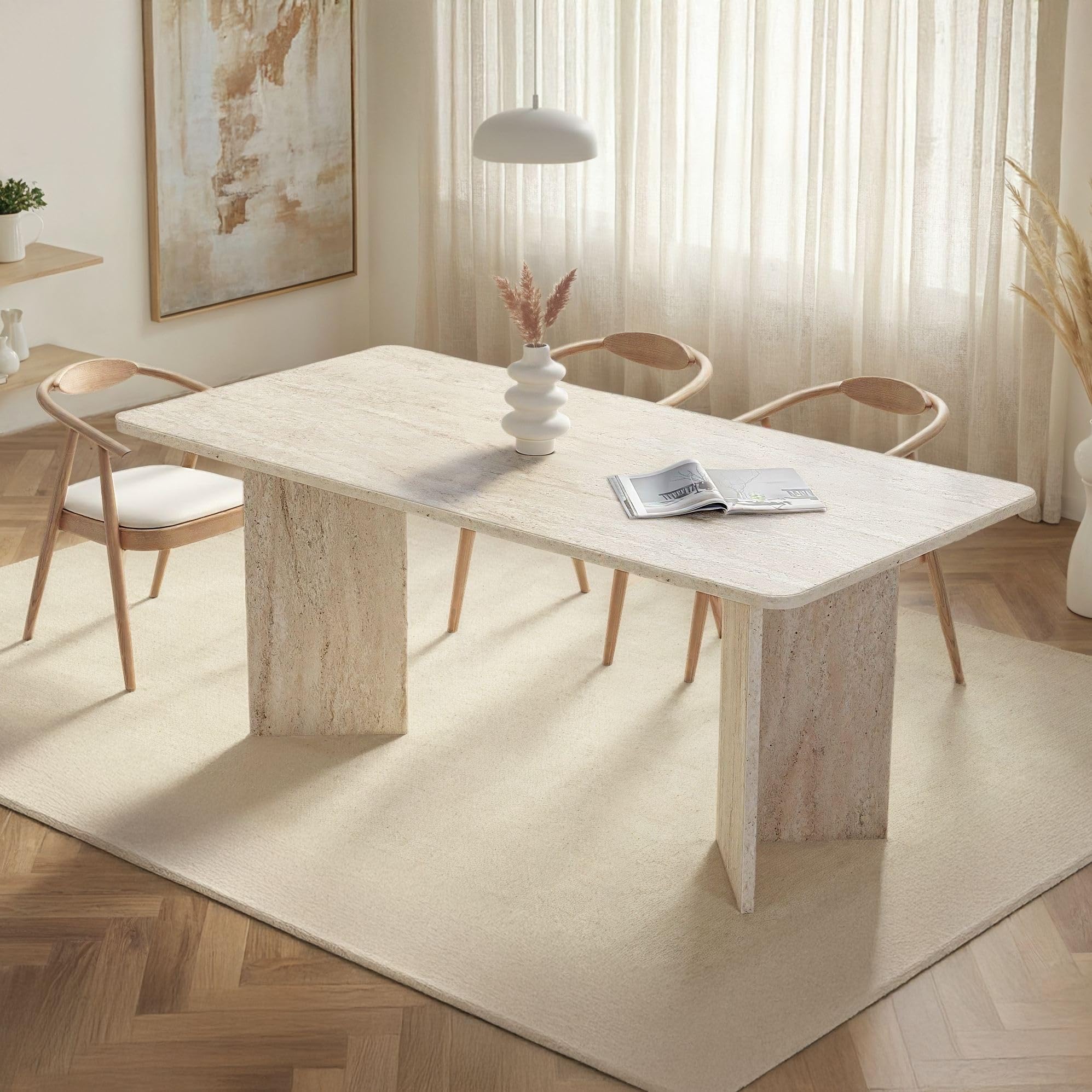 Eleganter Esstisch, 180 x 90 x 75 cm, Travertine-Farbe | 100% melaminbeschichtete Spanplatte, 25 mm Stärke | modernes Marmordesign, stabil mit 70 kg Tragkraft, perfekt für stilvolle Essbereiche