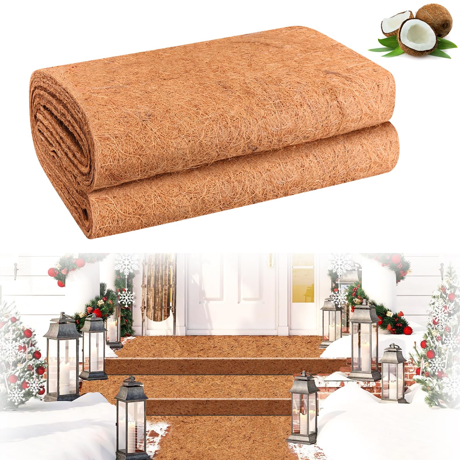 Riare 1 Pack 31 X 80 Inch No Slip Ice and Snow Carpet Mats- Natural Coconut Fiber Carpet for Walkway Safety, Winter Anti-Slip Coco Coir Carpet Runner for Outdoor Front Door Garden Hallway Porch Stairs