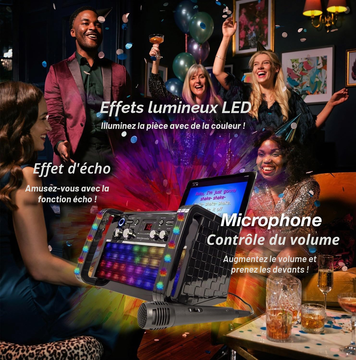 Easy Karaoke EKS213-BT Machine de karaoké Bluetooth CD+CDG avec lumières LED, Haut-Parleur intégré et 1 Microphone