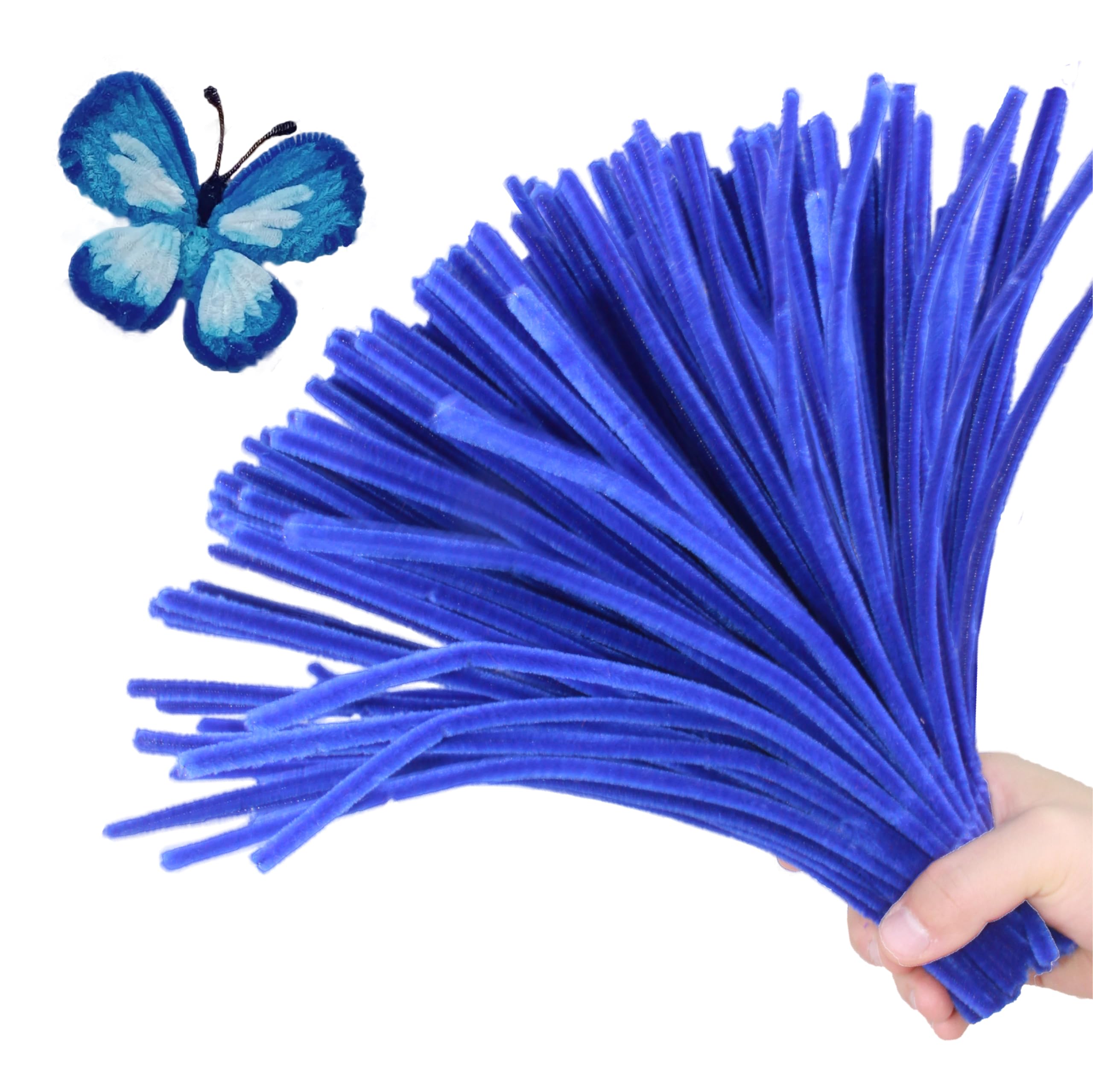 ESUOHYM 200 PCS Blue Pipe Cleaners Craft Chenille Stems DIY Art Supplies Colorful Thick Fluffy Fuzzy Wire Sticks Bulk for Kids and Adults (Blue)