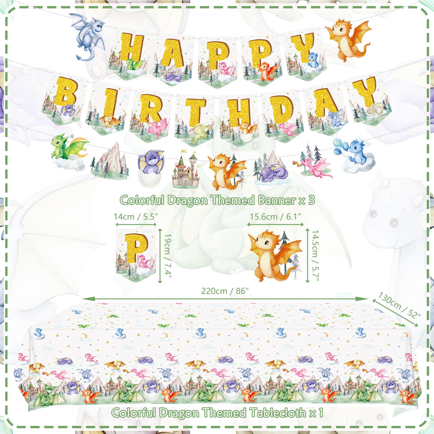 Decorazione per Feste di Compleanno Drago, Striscioni, Piatti, Tazze, Tovaglioli, Tovaglie, Palloncini, Cannucce, Decorazioni per Torte, Fantasy