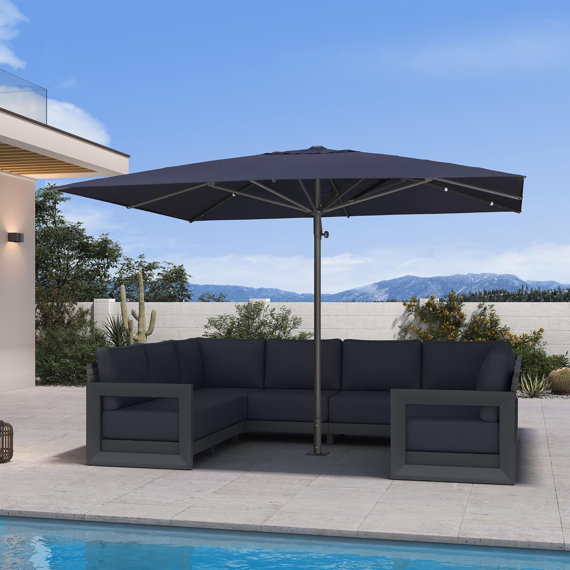 PURPLE LEAF Patio Market Umbrella 11' x 11' Thicken Aluminum Pole Navy Blue