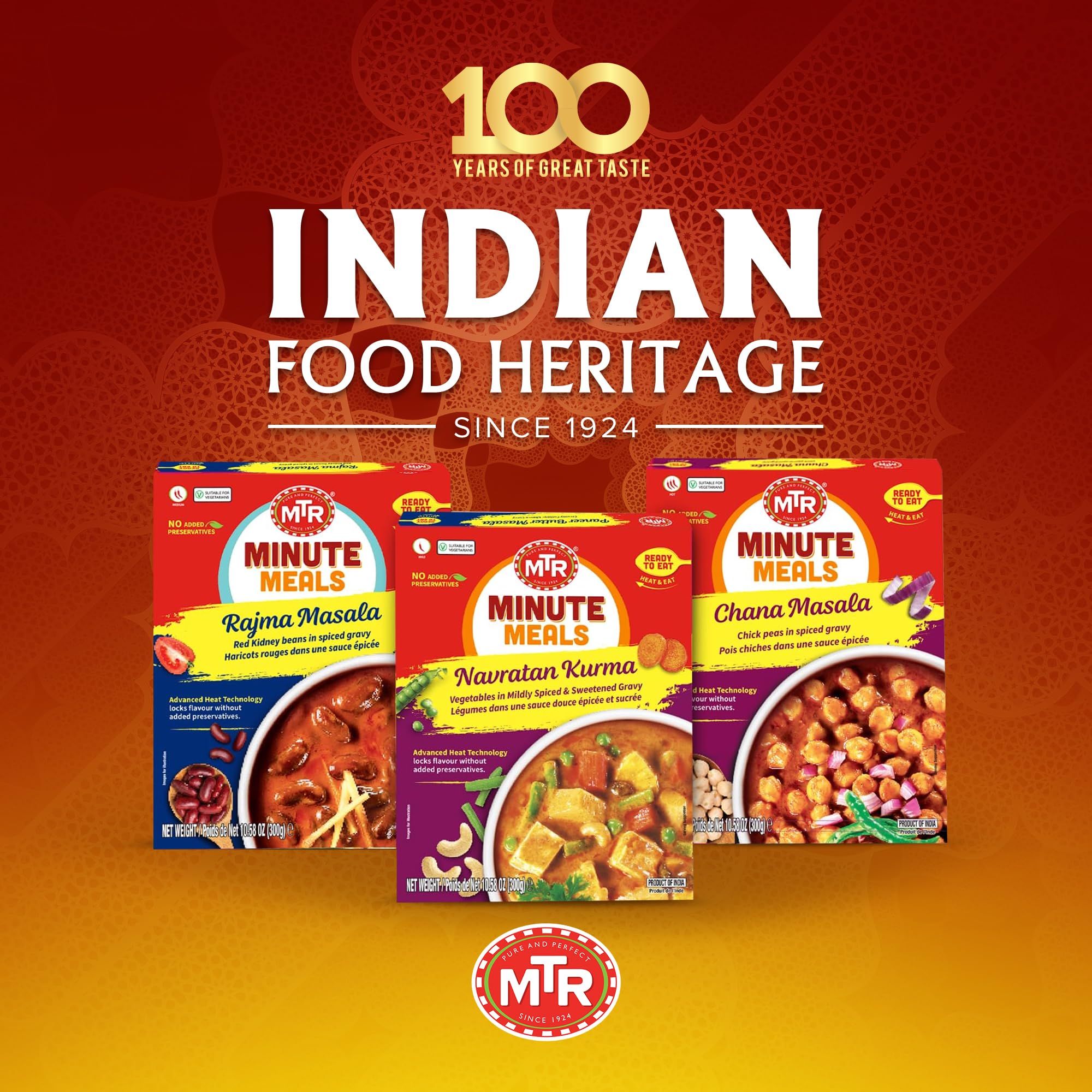 MTR - Minute Meals: Navratan Kurma - Vegetables in Mildly Spiced & Sweetened Gravy - Tasty Indian Meal with No Added Preservatives - Suitable for Vegetarians, Ready in Minutes! (Pack of 6)