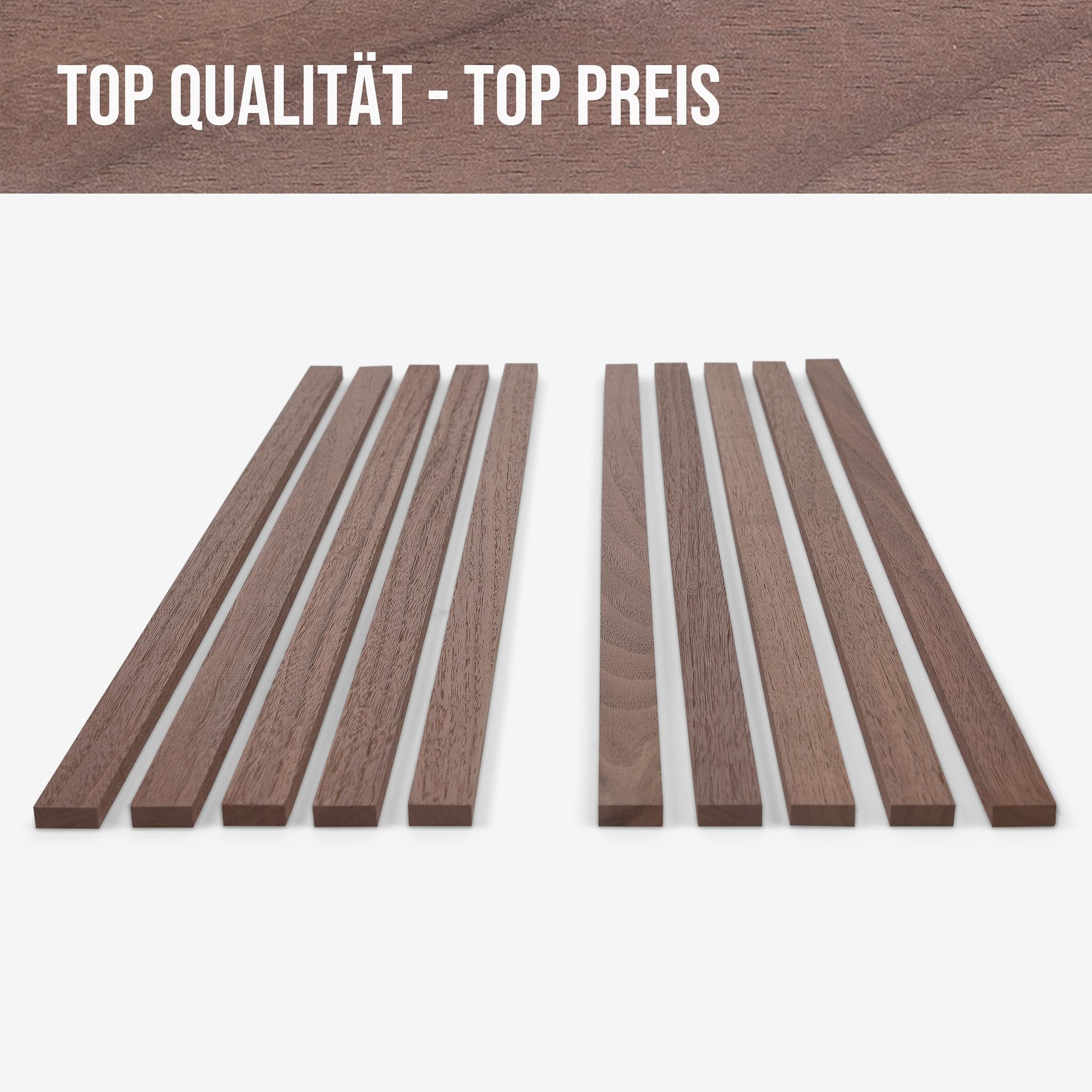 10er‑Set Holzleisten Nussbaum gehobelt 500 × 25 × 8 mm – Massivholzleisten naturbelassen & verleimfertig – für Möbelbau & Innenausbau