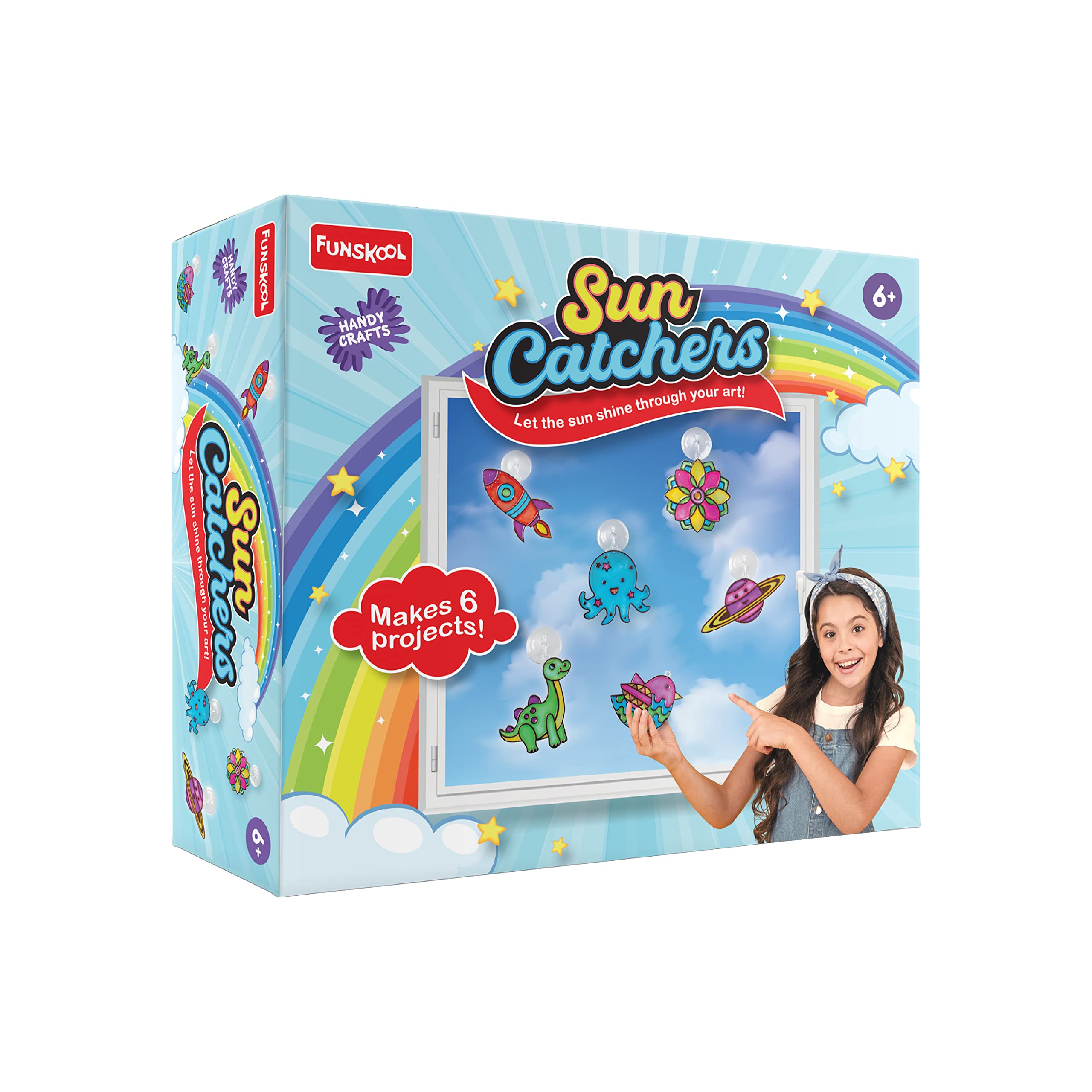 Funskool Handycrafts Sun Catchers, Suncatchers of 6 Attractive Designs, Toys for Kids, Art and Craft Kit, DIY Kit for Kids, Ages 6 Years and Above, Multicolour