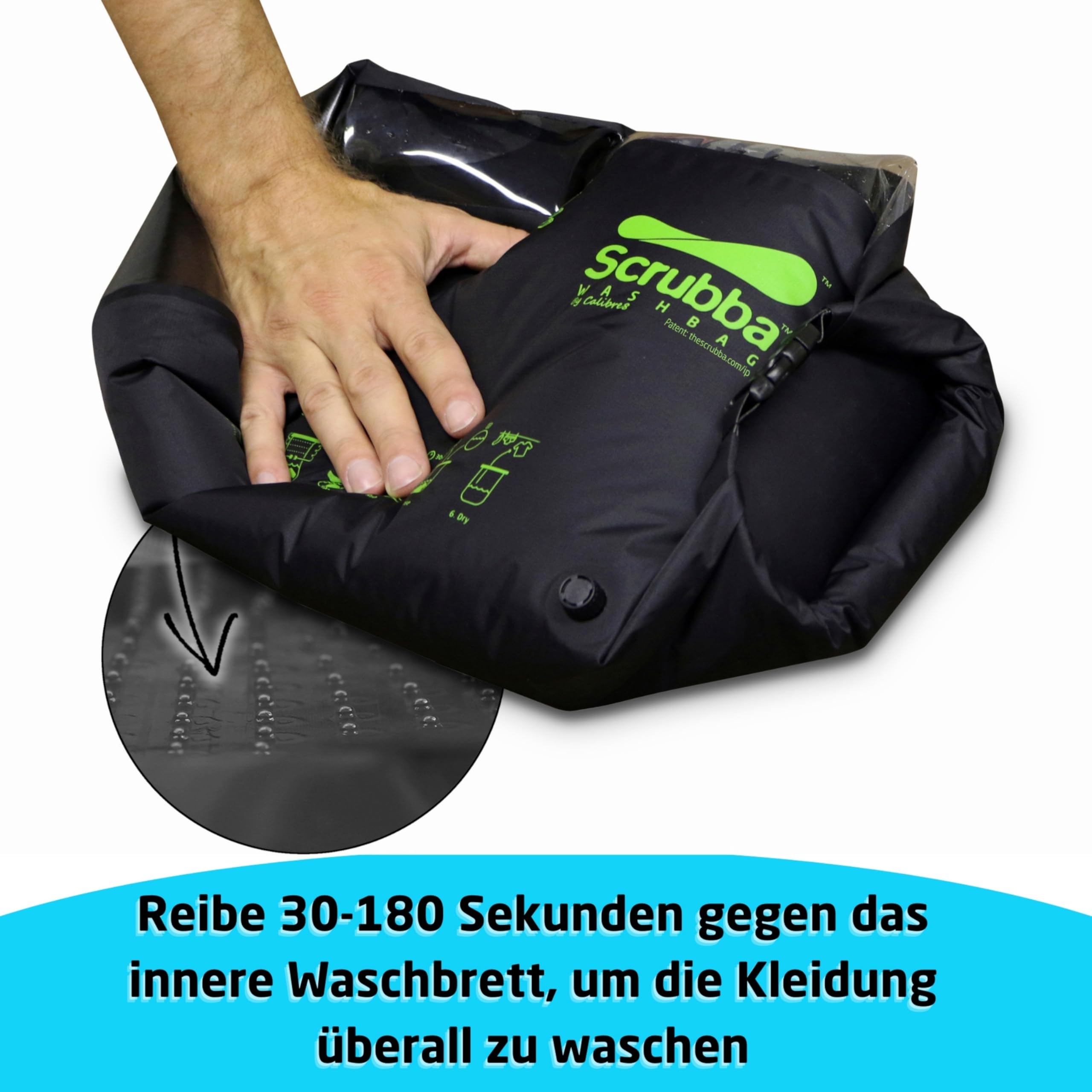 Scrubba Waschbeutel – Tragbare Mobile Waschmaschinen für Reisen & Camping – Leichte Handwaschmaschine Reiseutensil für Kleidung & Babykleidung – Nutzt Waschmittel oder Handseife – 150g