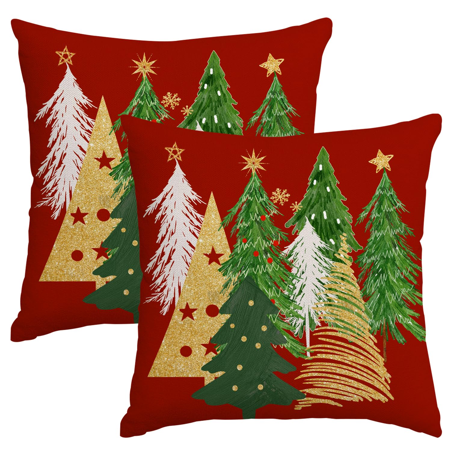 Artmag Christmas Pillow Covers 18x18 Inch Set of 2 Christmas Tree Red Decorative Pillow Covers Winter Holiday Cushion Cases Decor for Home Couch Sofa