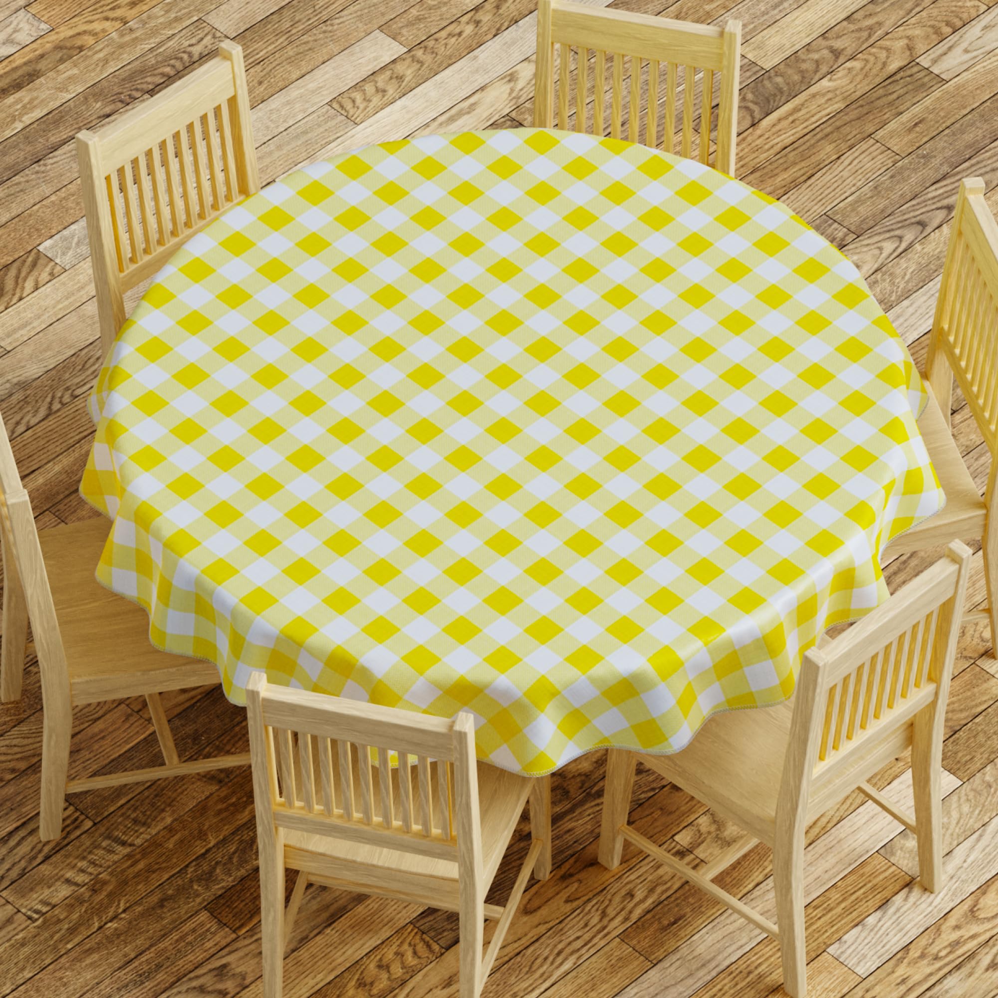 Photo 1 of Sorfey Checked Vinyl Tablecloth - 70" Round, Yellow