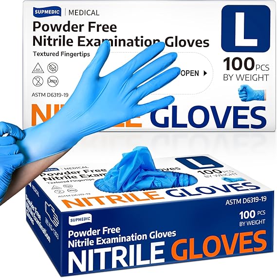 Medical Nitrile Exam Gloves, Latex-Free, Powder-Free, Food Safe, Cooking Food Prep, Disposable Gloves, Blue, 100 Pcs