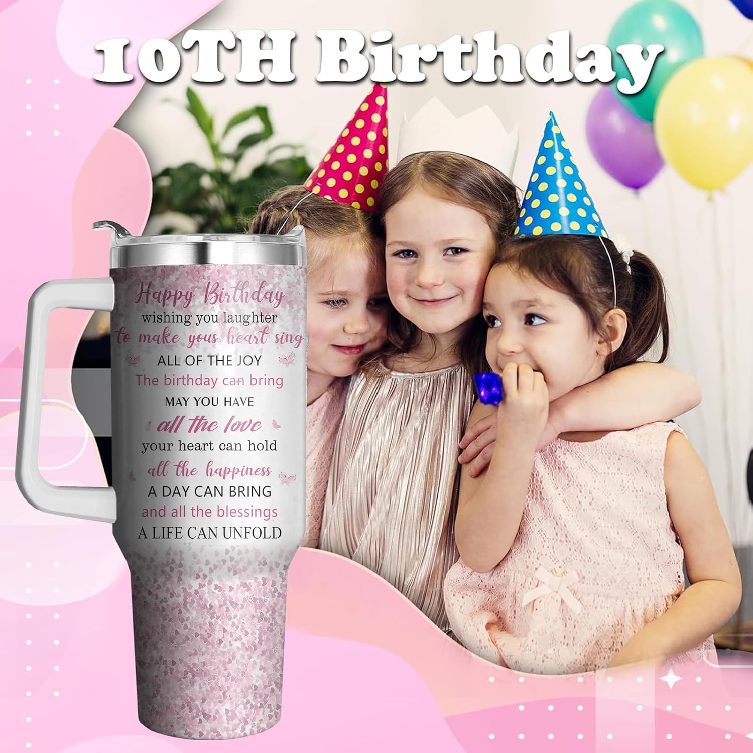 40 Oz Birthday Tumbler for Women with Handle & Straw, Happy Birthday Cups for Adults Keeps Drinks Hot Cold Ice, Stainless Steel Happy Birthdays Mug Gifts Mothers Day, Birthdays Gifts for Women - Image 7