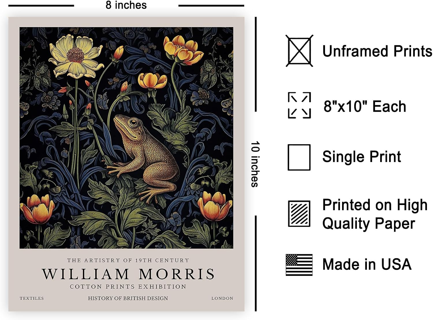 Poster Master William Morris Poster - Frog and Flowers Print - Frog Art - Botanical Art - Exhibition Design - Forest Illustration - Floral Design - Aesthetic Bedroom or Living Room Decor - 8x10 UNFRAMED