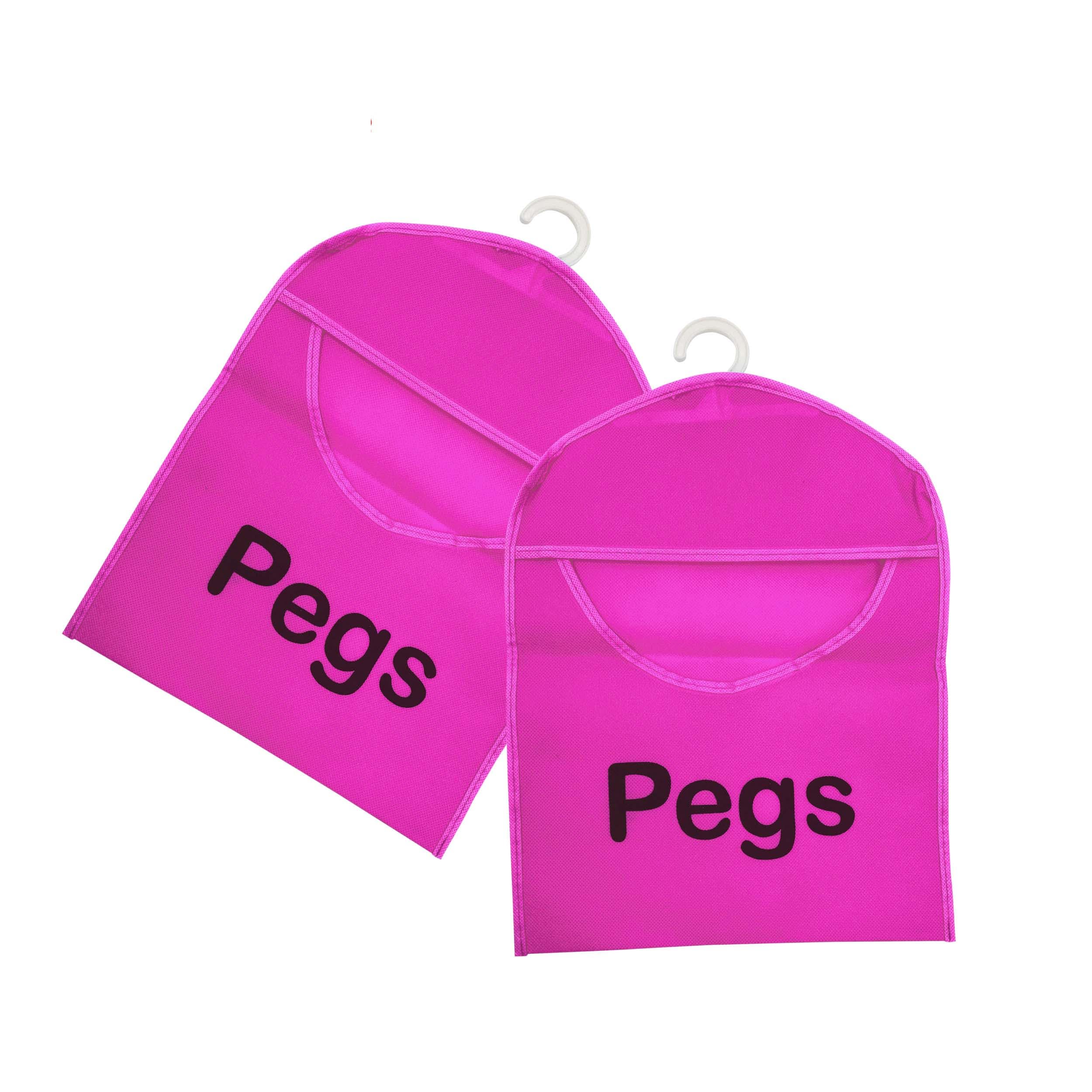 Pack of 2 Peg Bag for Washing Line with Hanger Waterproof Clothes Peg Holder and Storage Bag Durable Laundry Peg Basket with Hanger - Pink