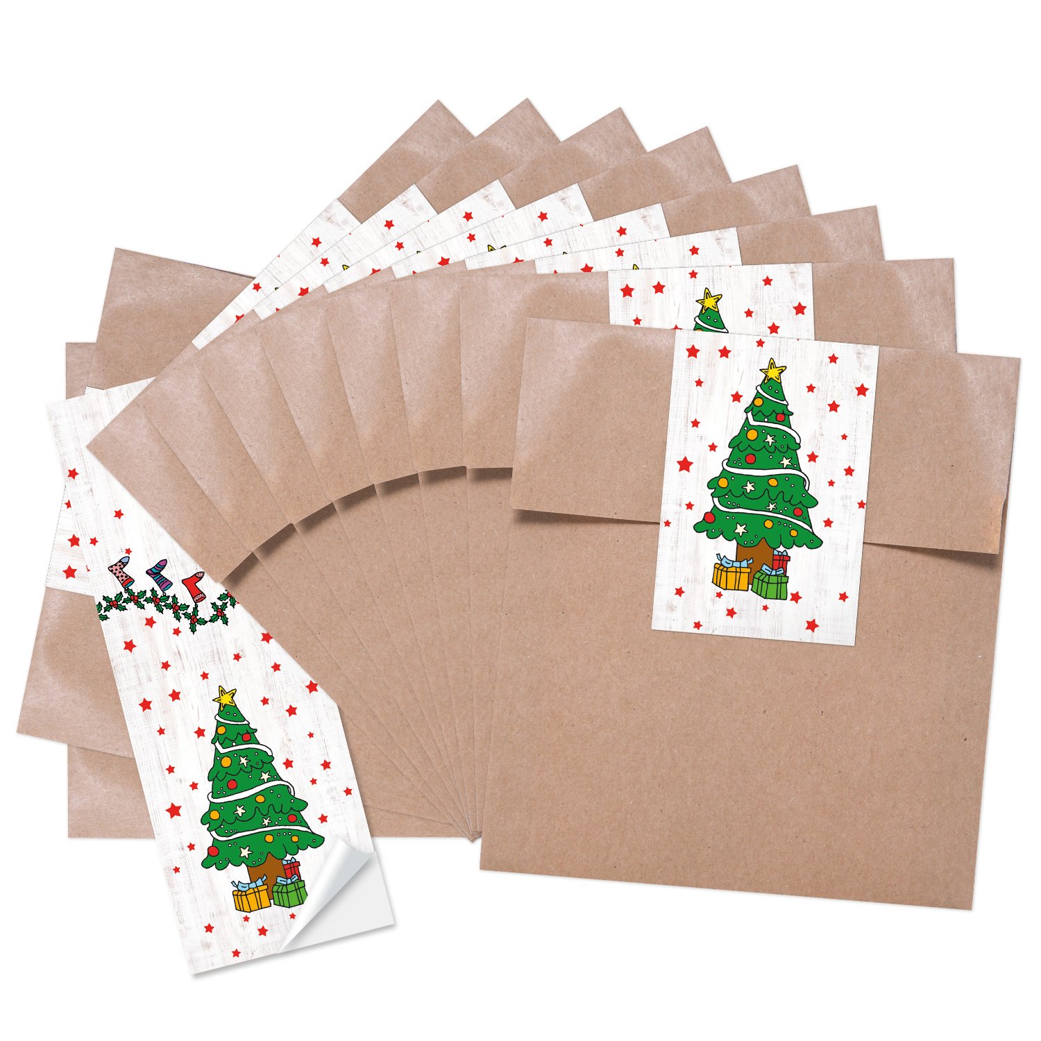 Logbuch-Verlag 10 Sacchetti Regalo In Carta Kraft Marrone Con 10 Adesivi Vintage Verdi Scrivibili - 18x8x22 Cm - Per Bomboniere, Matrimoni, Regali Di Natale