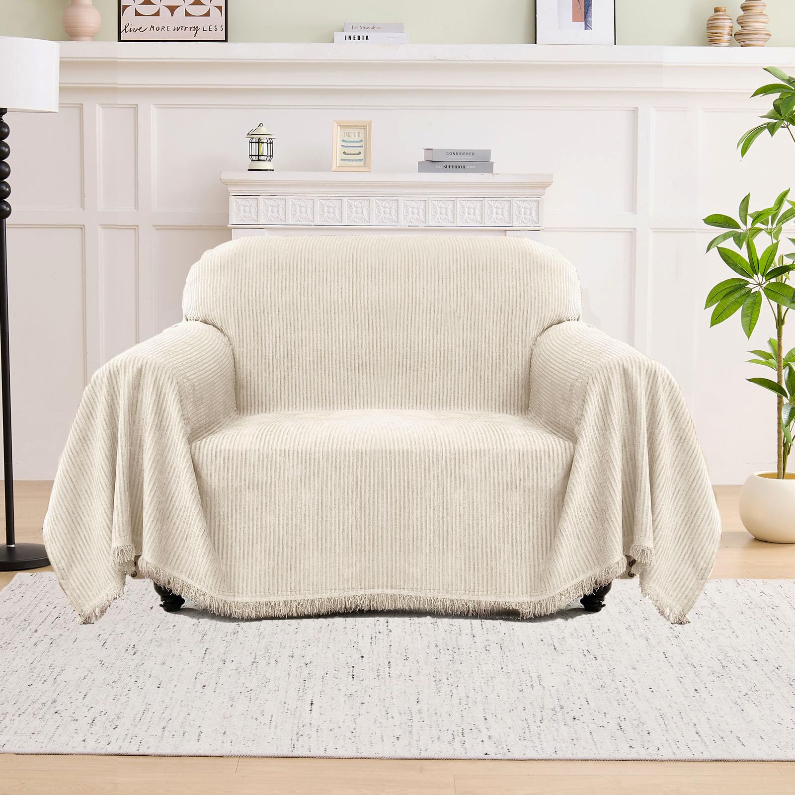 LOMAO Couch Cover Sofa Covers for 3 Cushion Sectional Couch Covers L Shape Couch Cover with Tassel Sofa Protector Washable Reversible Chenille Sofa