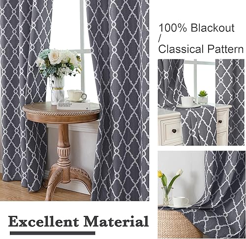 Miniatura 3 de Piper - 2 paneles de cortinas opacas negras de 96 pulgadas de largo, cortinas de oscurecimiento de habitación con patrón geométrico clásico,