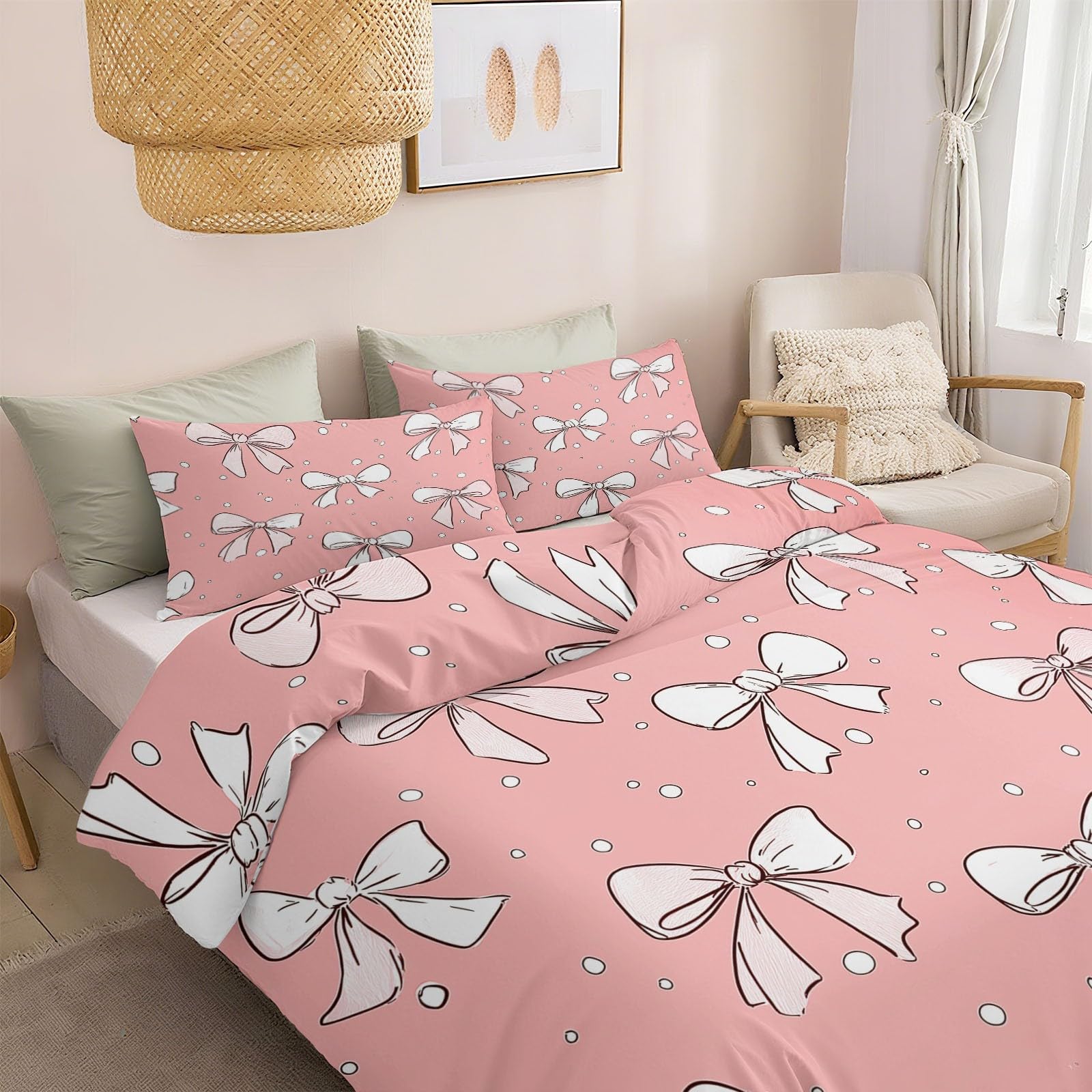 Zestaw pościeli ręcznie rysowany styl kreskówka kokarda, poszewka na kołdrę z mikrofibry rozmiar king size 230 x 220 cm dwustronna poszewka na kołdrę łatwa pielęgnacja łóżko miękkie przytulne zestawy