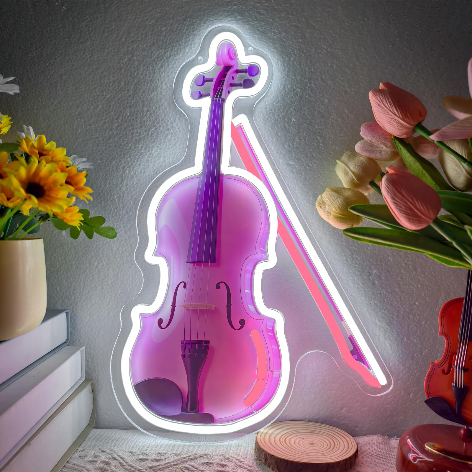 Pink Violin Neon Sign Cute Dimmable Aesthetic Lamp for Wall Decor